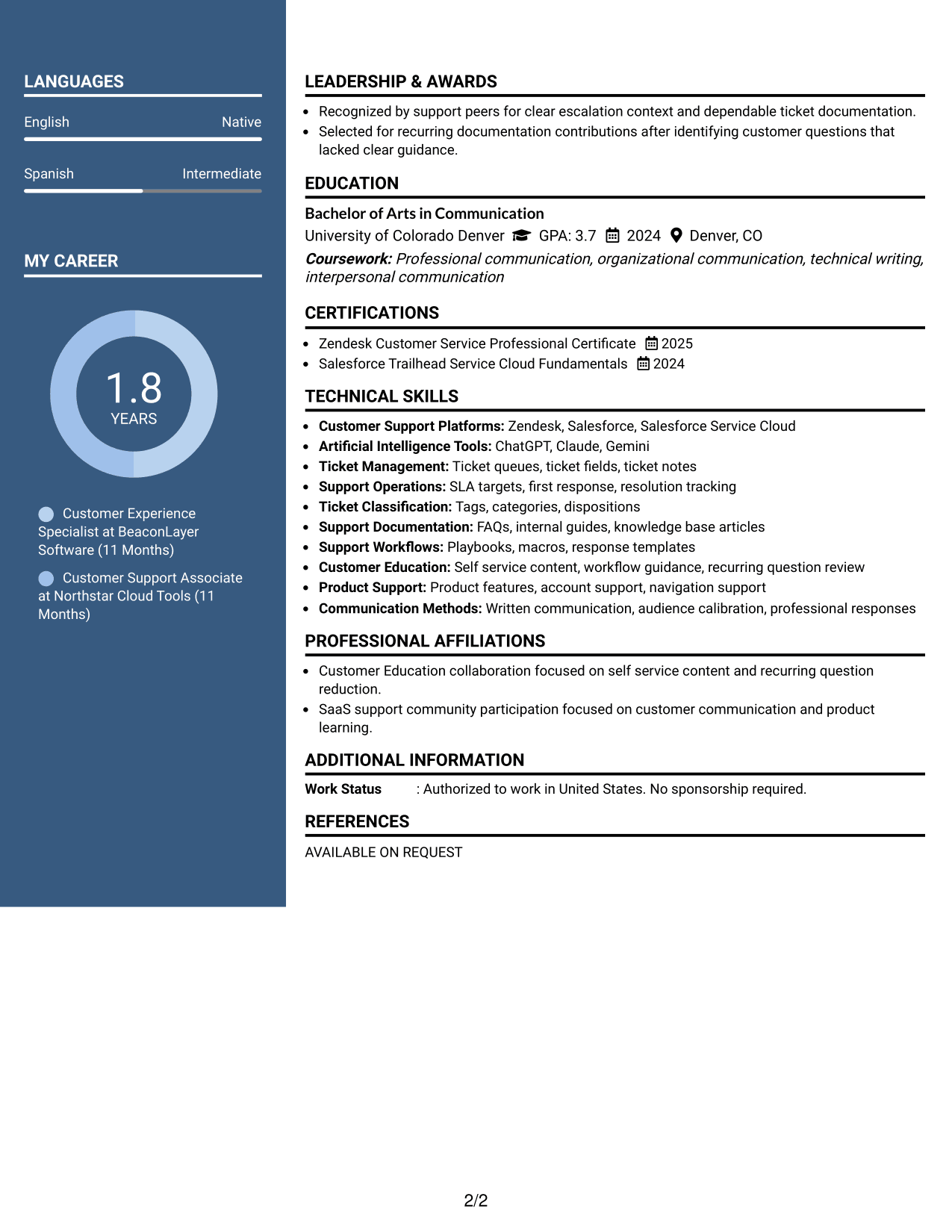 Resume Example Page 2