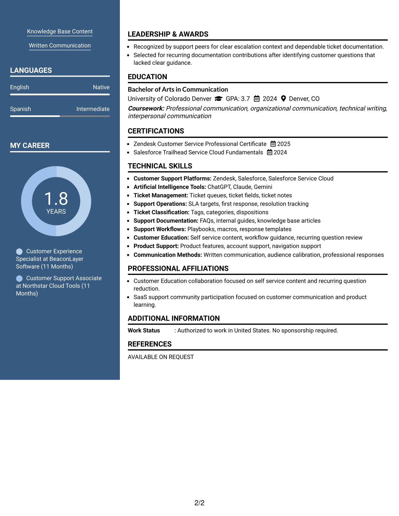 Resume Example Page 2