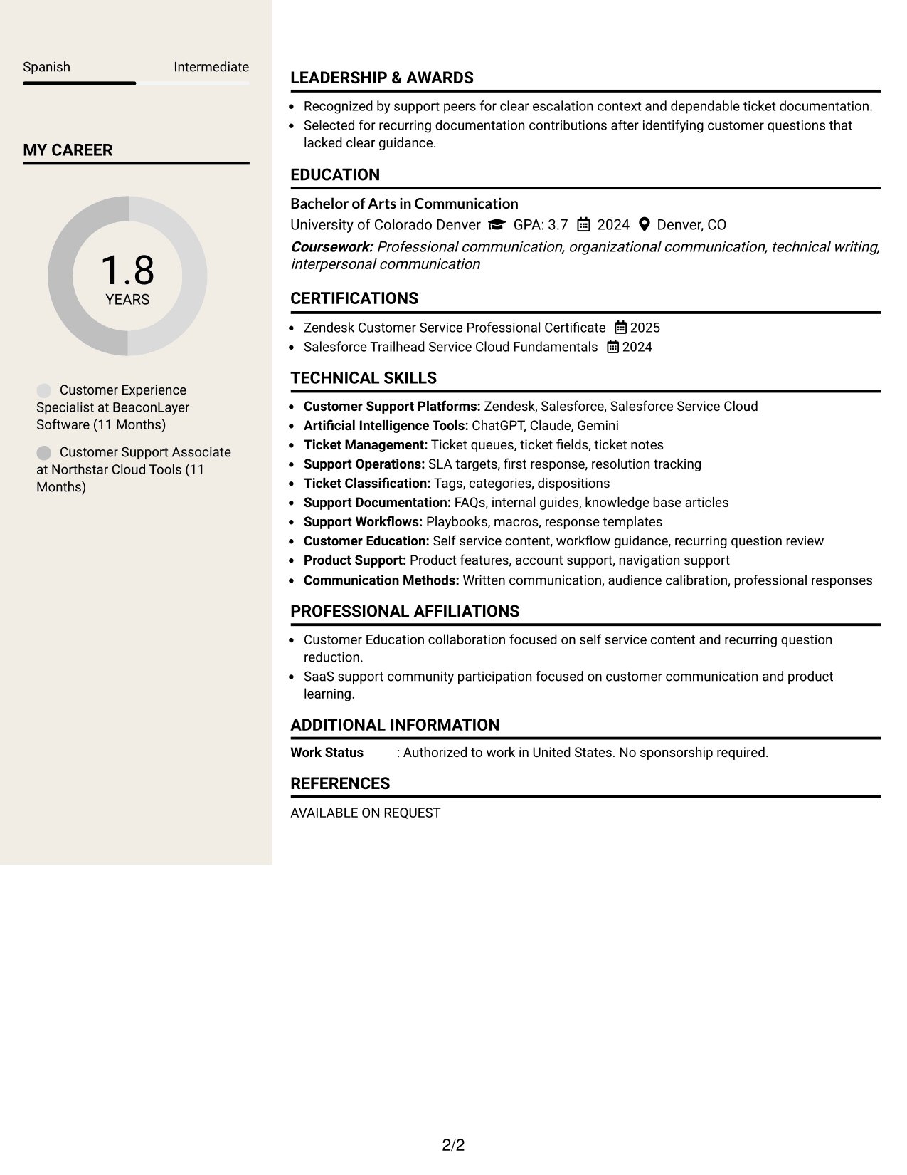 Resume Example Page 2