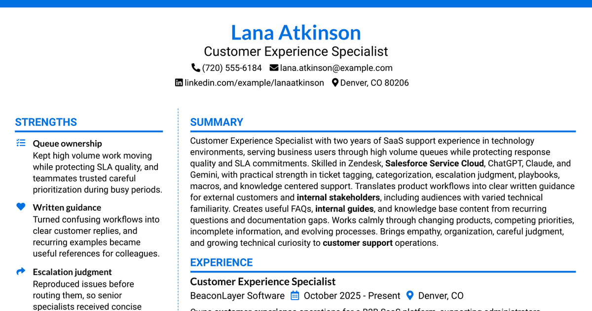 7 CX Specialist Resume Templates with Example