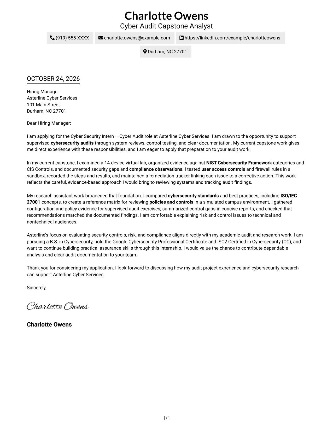 Cover letter example — page 1