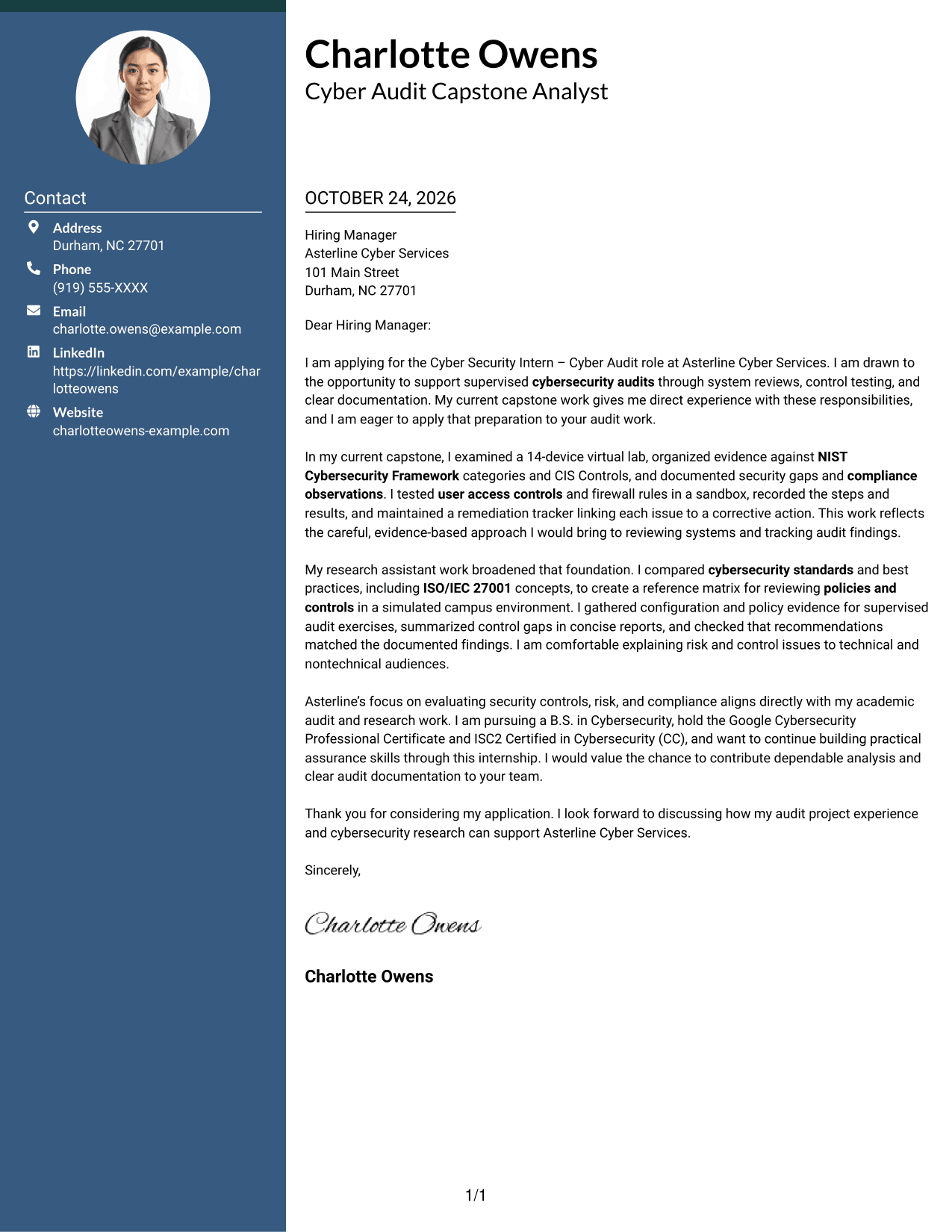 Cover letter example — page 1