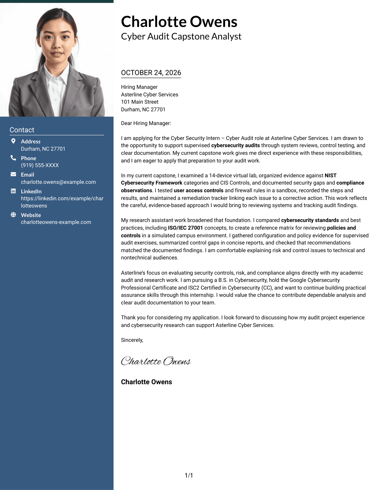 Cover letter example — page 1