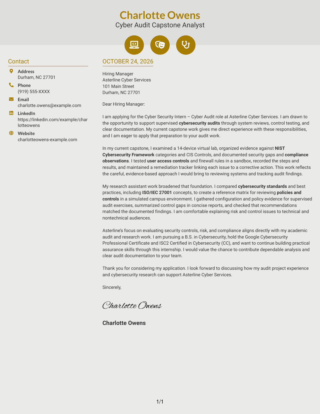 Cover letter example — page 1