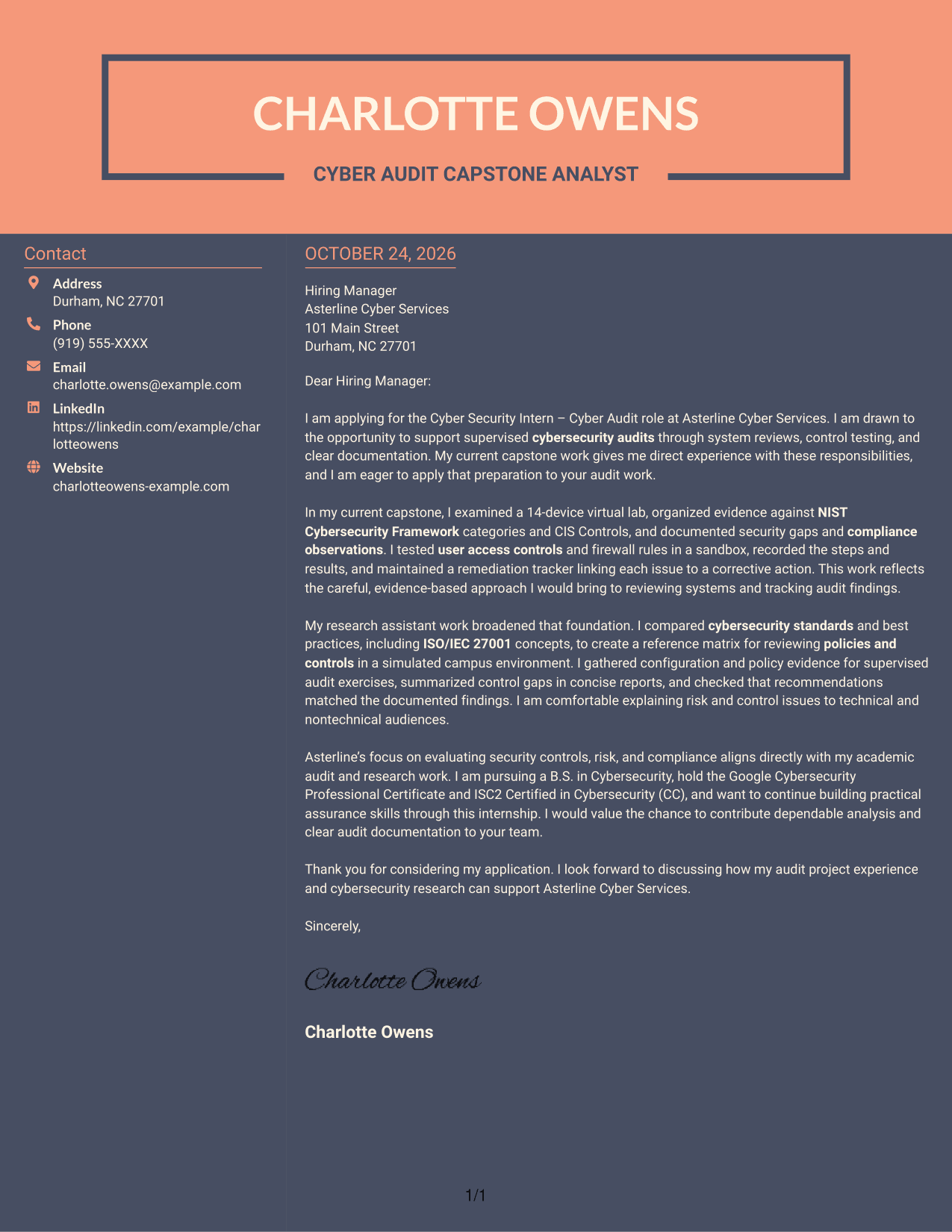 Cover letter example — page 1