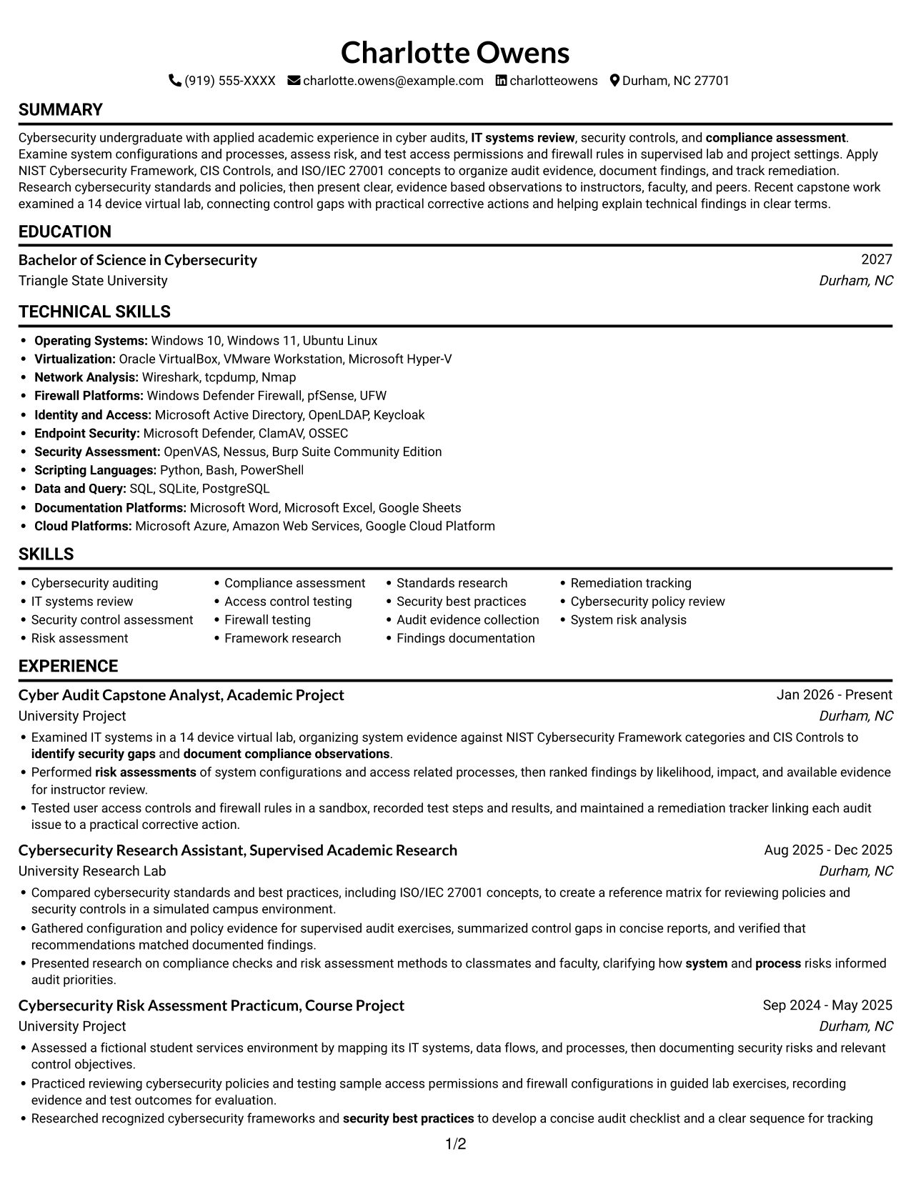 Cyber Security Intern - Cyber Audit resume, page 1