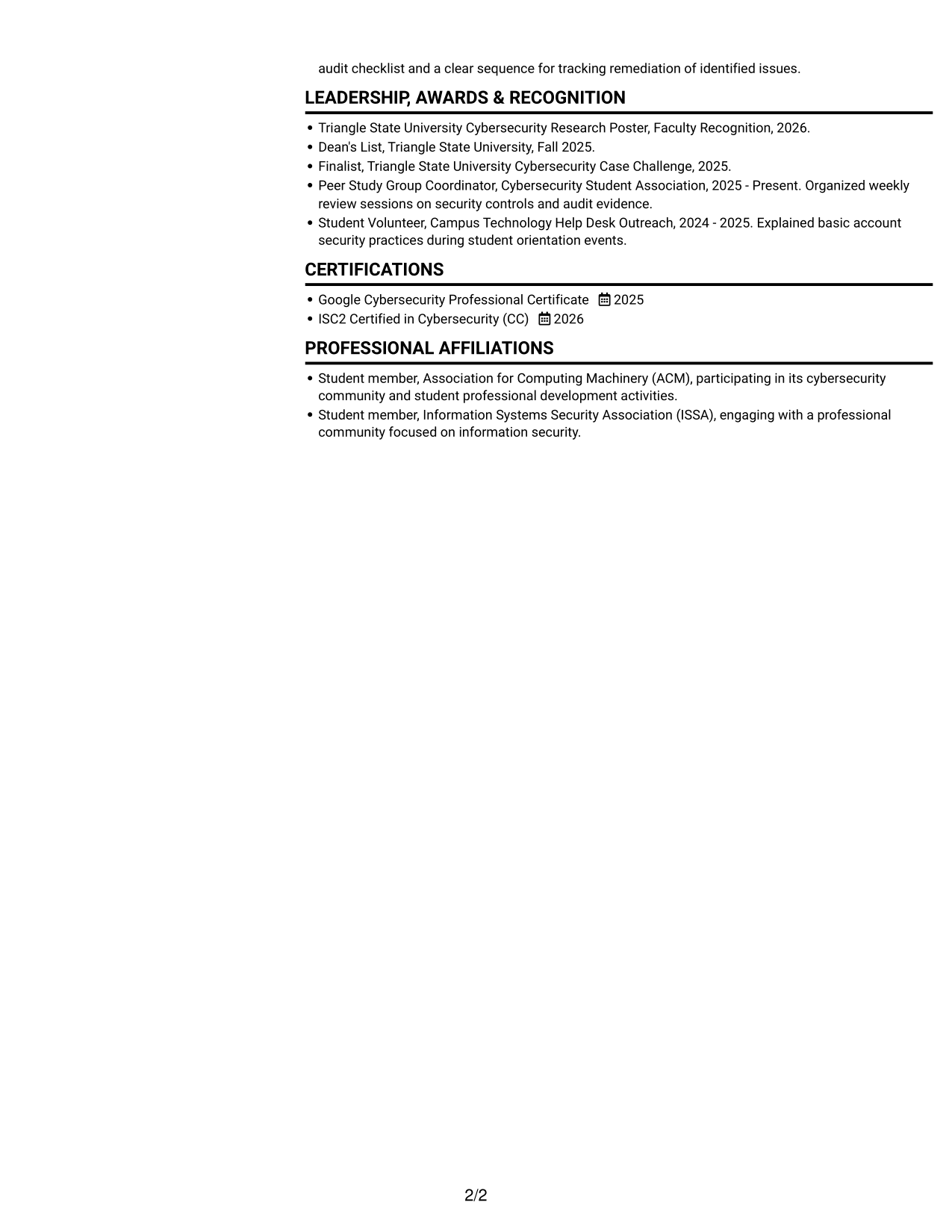 Resume example — page 2