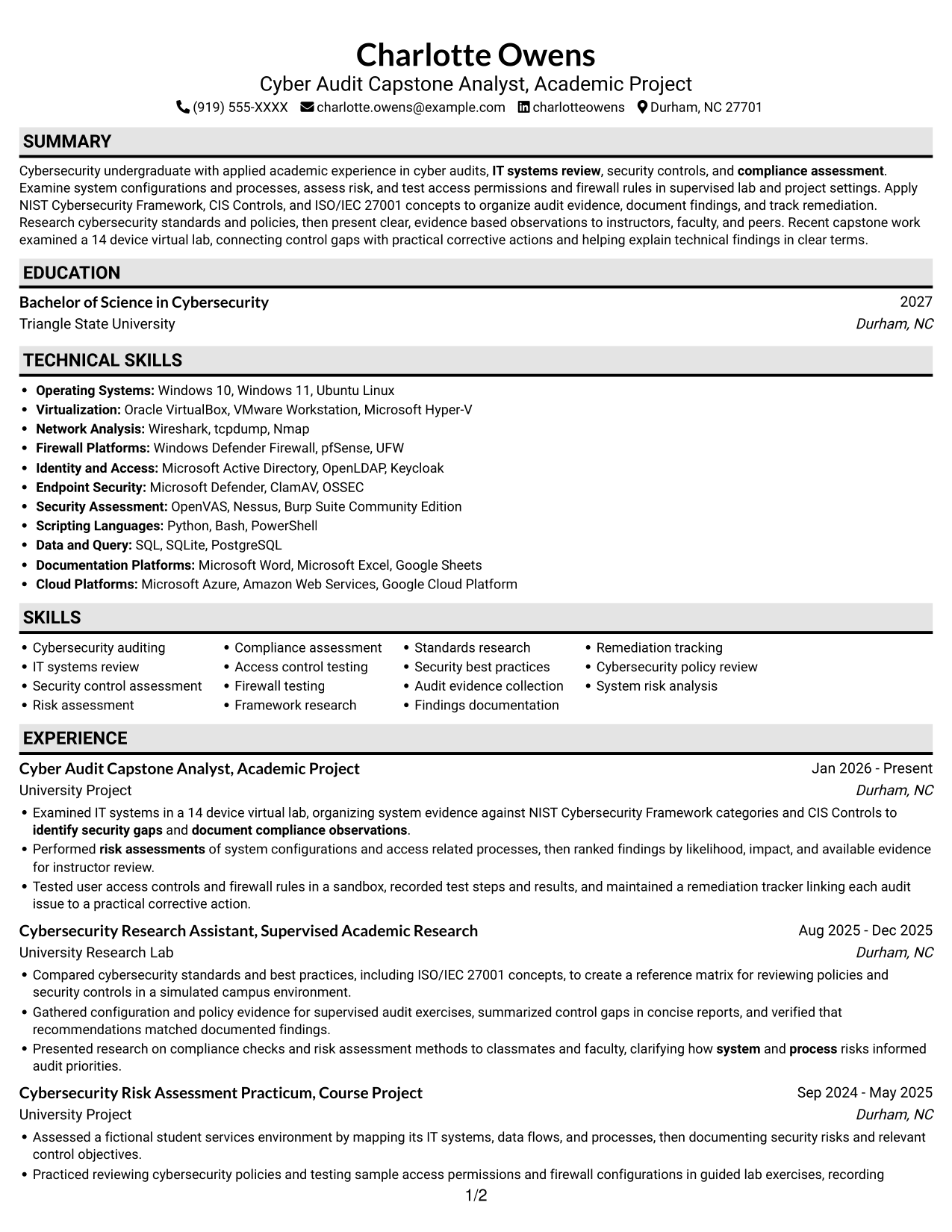 Resume example — page 1