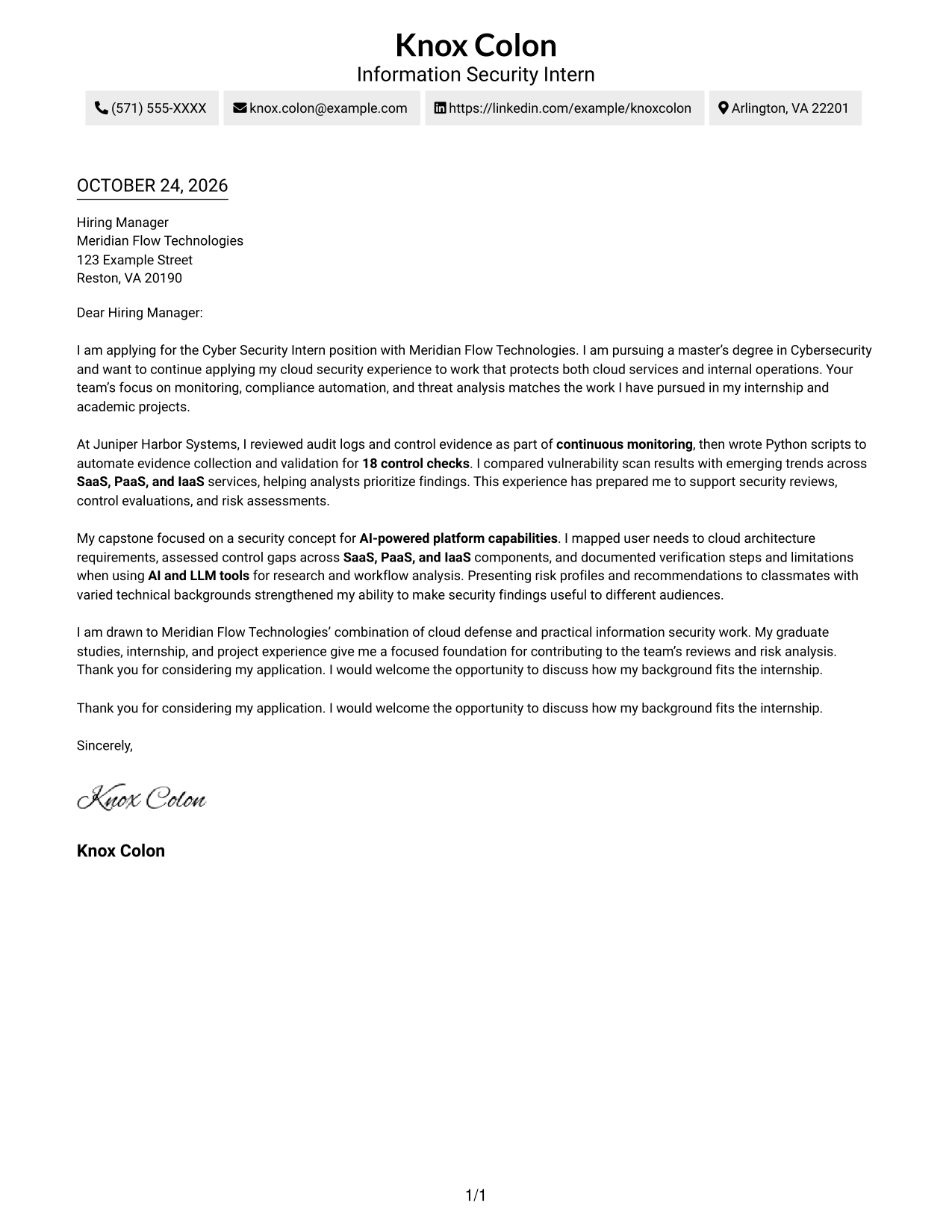 Cover letter example — page 1