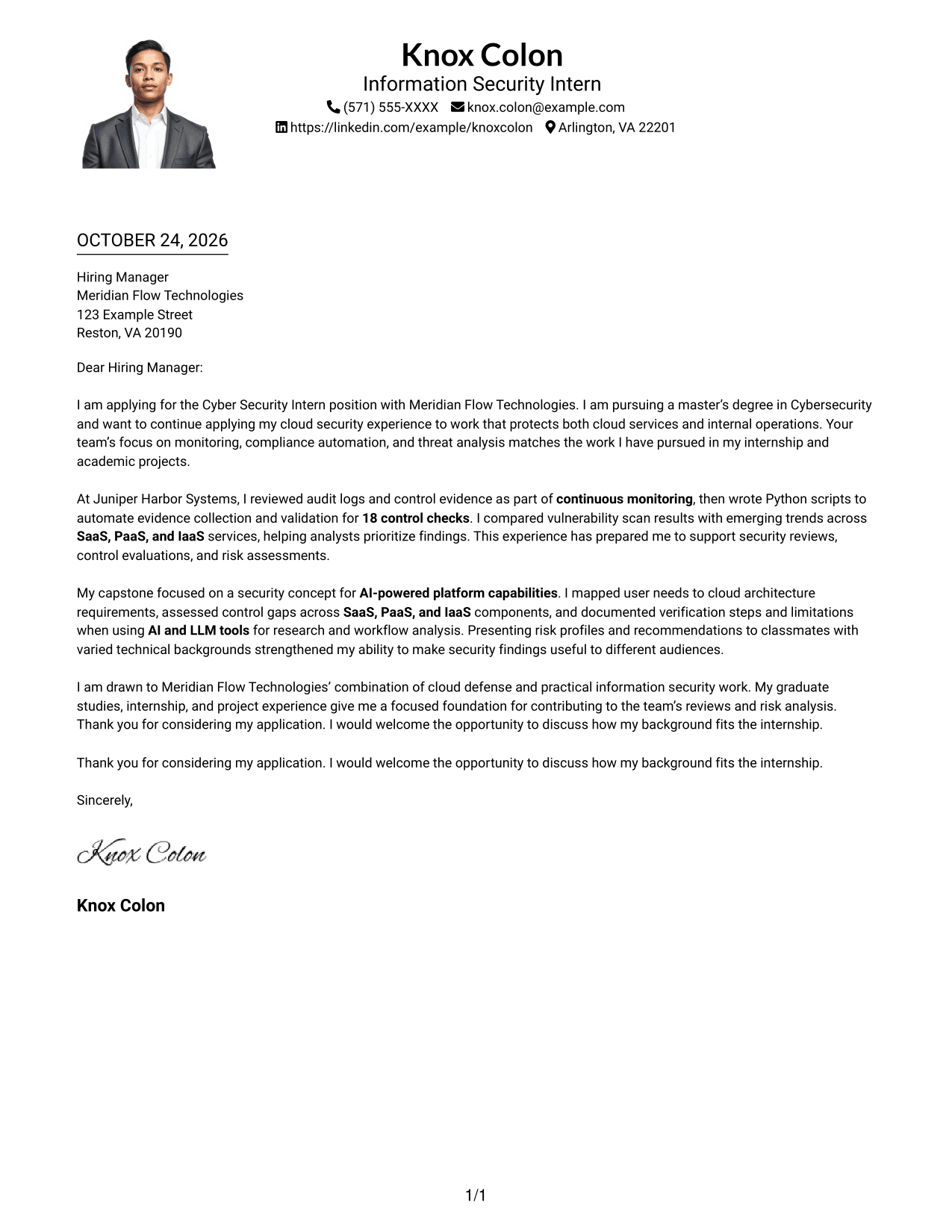 Cover letter example — page 1