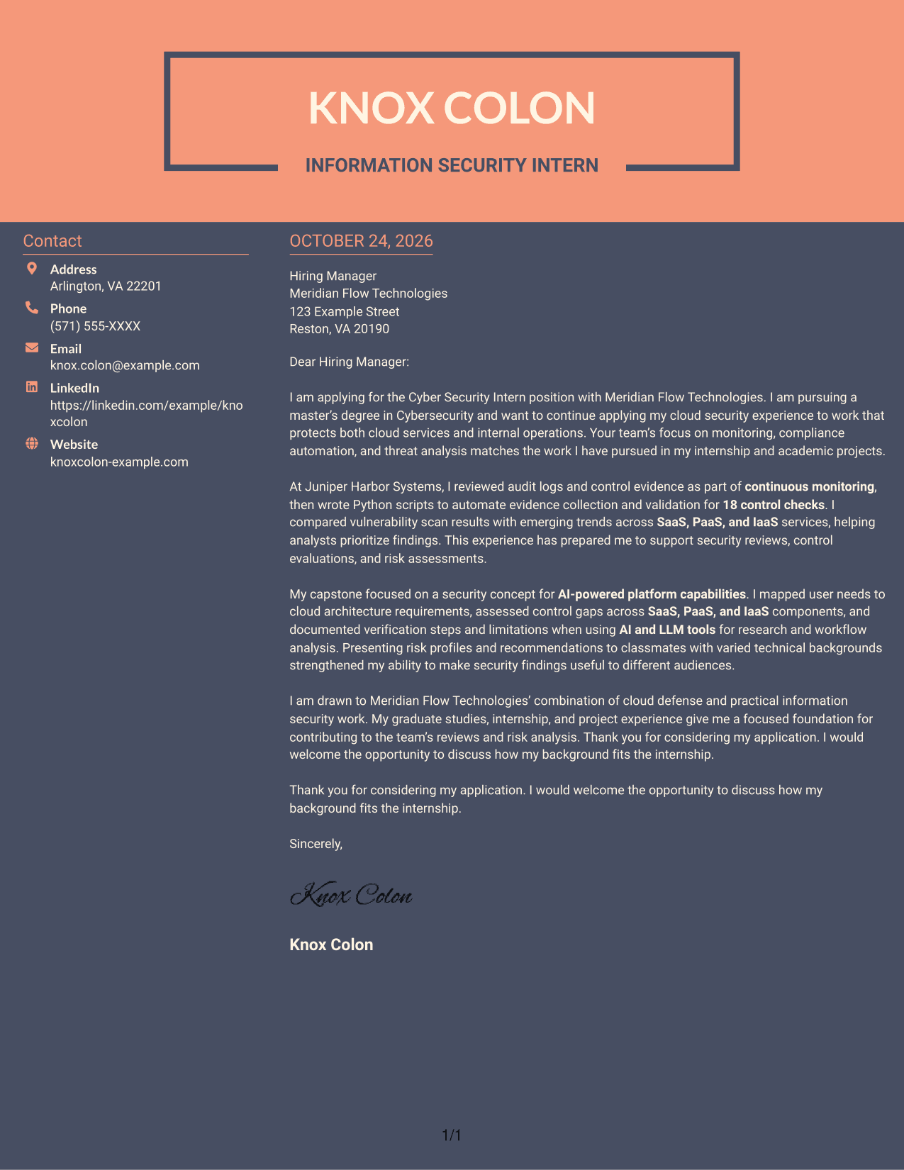 Cover letter example — page 1