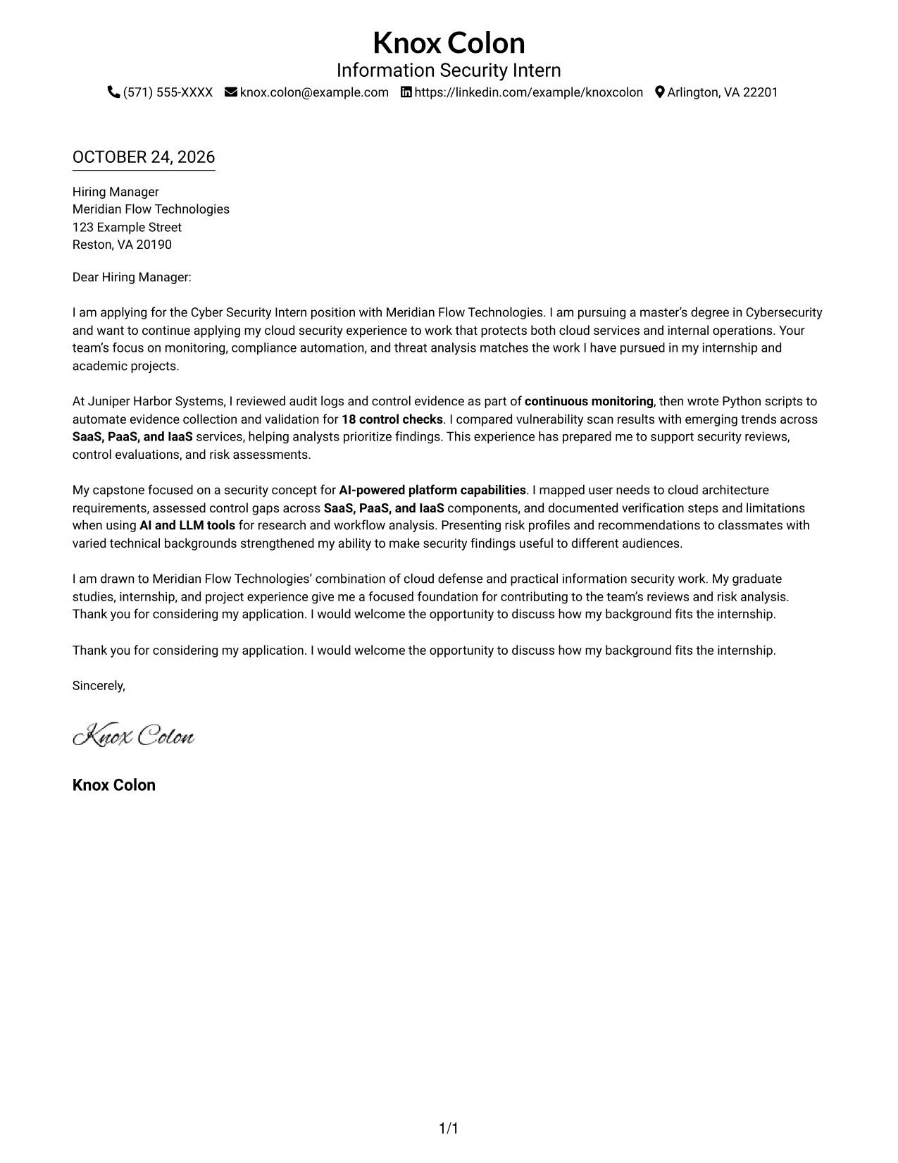 Cover letter example — page 1