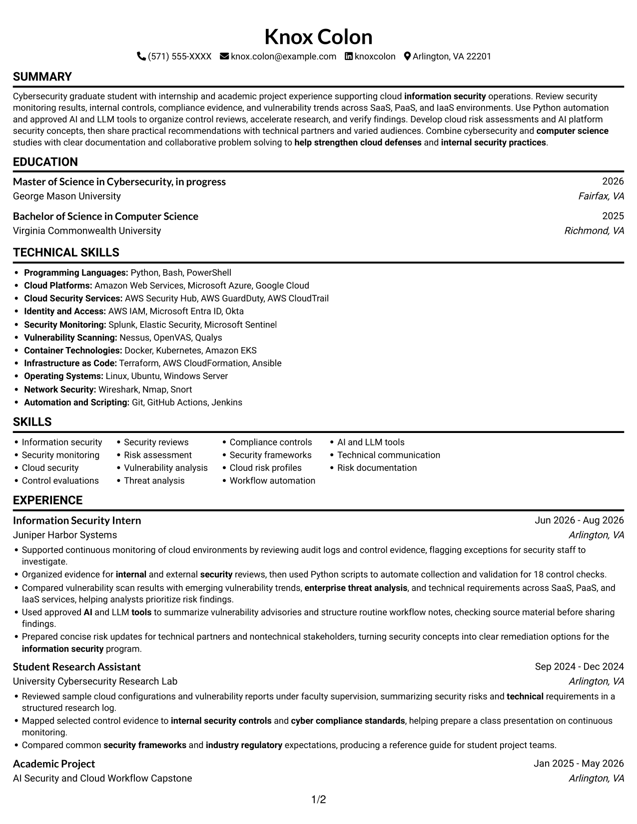 Resume example — page 1
