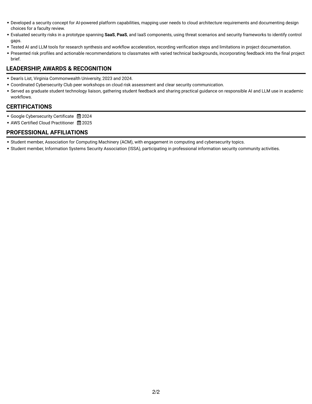 Resume example — page 2