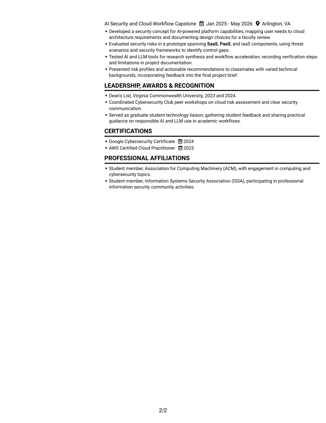 Resume example — page 2
