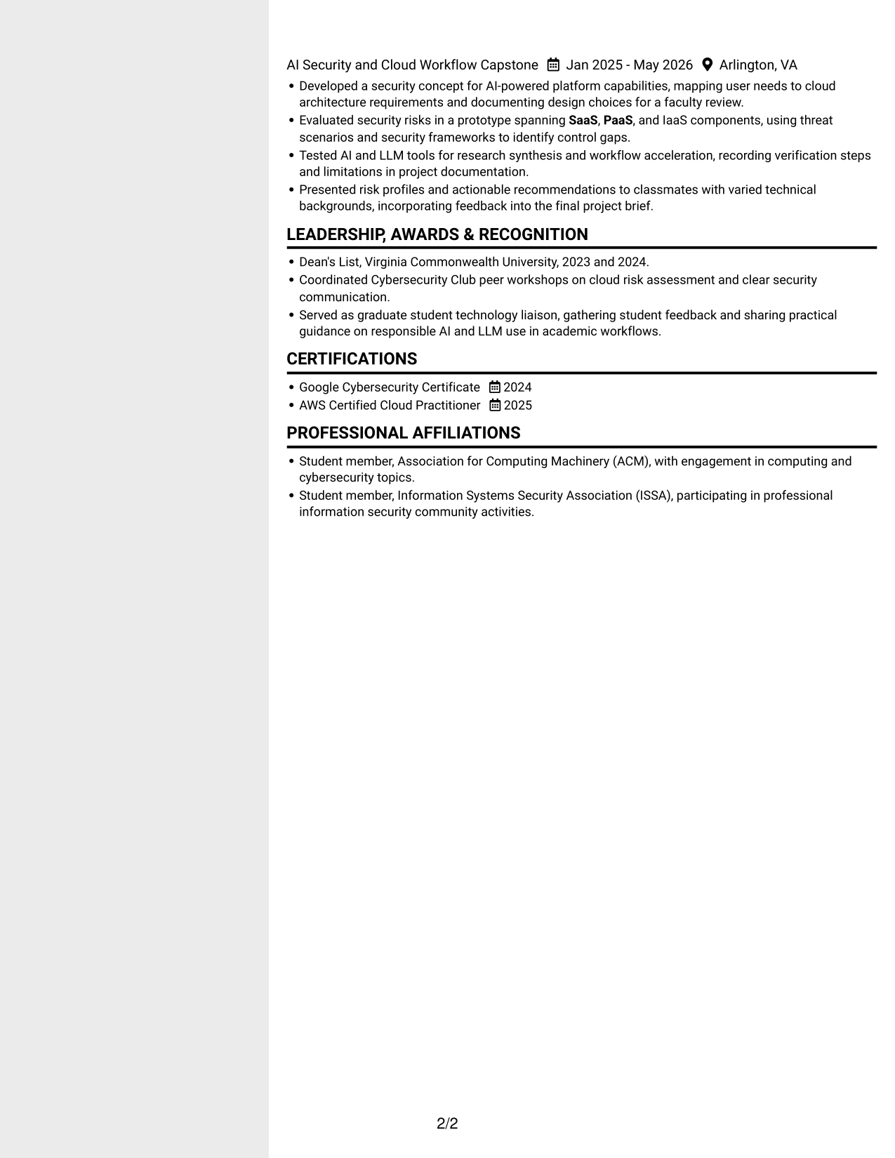 Resume example — page 2