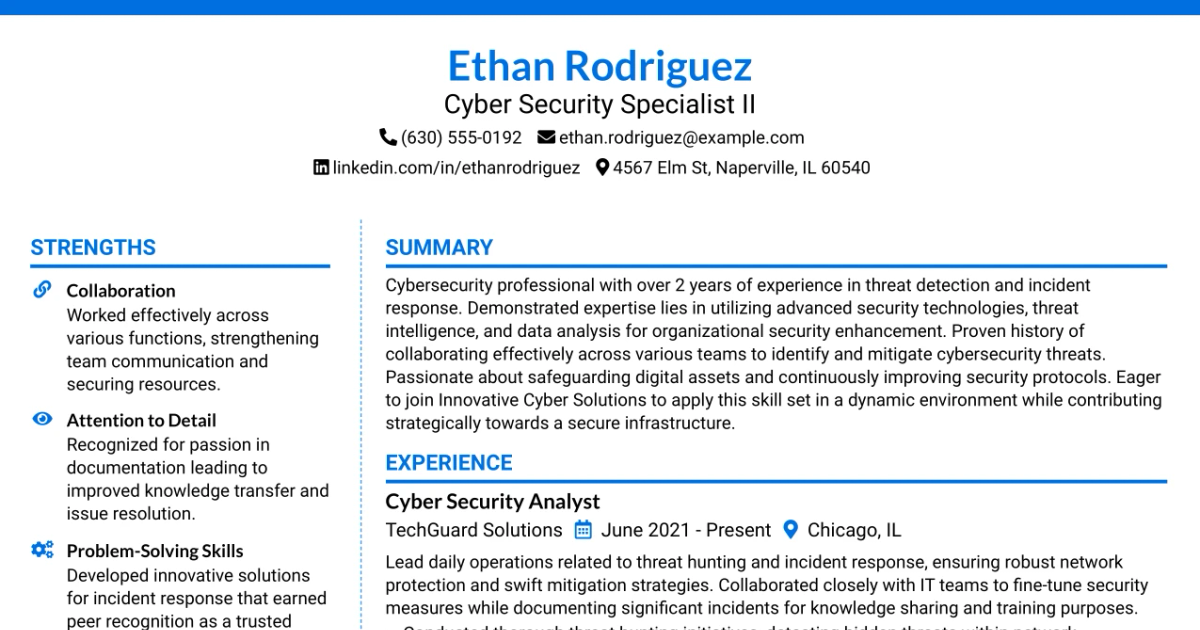 33 Cyber Security Specialist II Resume Templates with Example 2026 (ATS-Optimized)