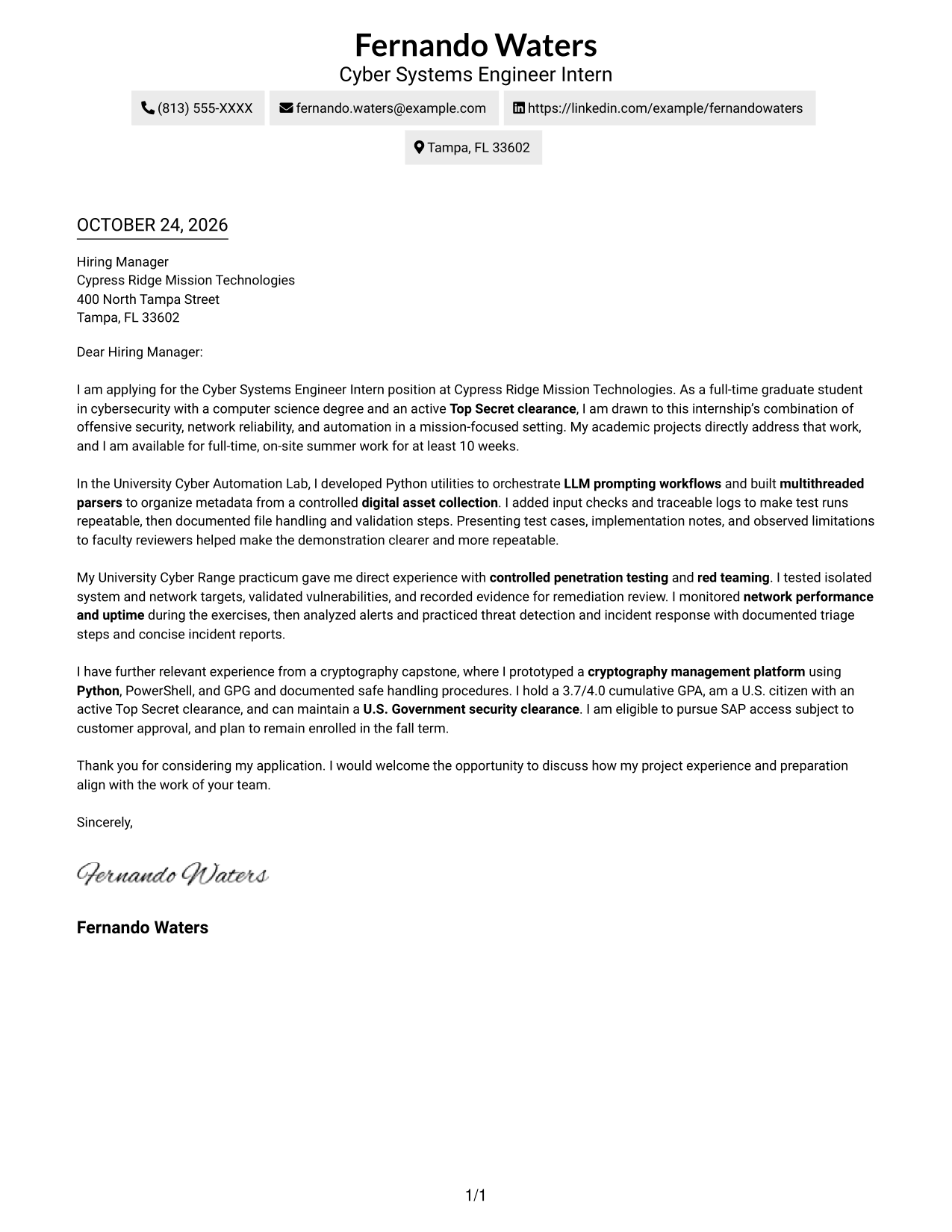 Cover letter example — page 1