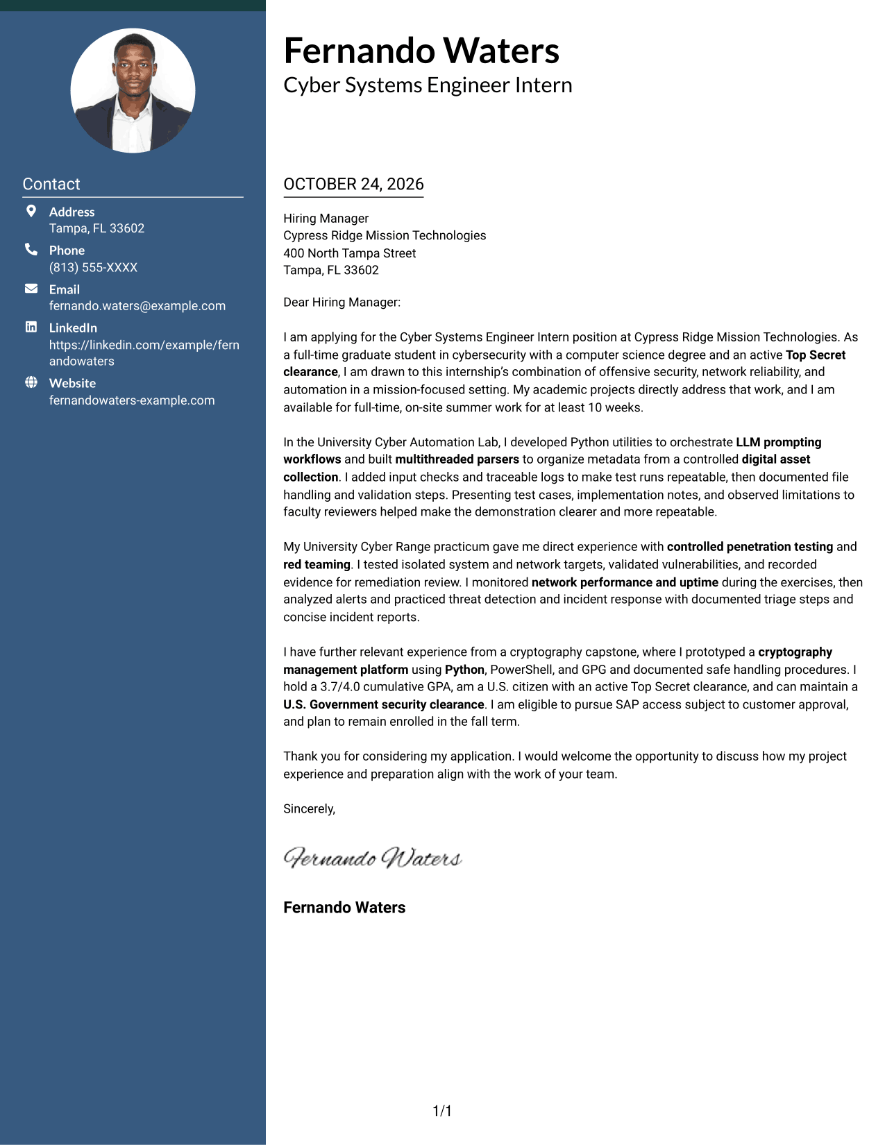 Cover letter example — page 1