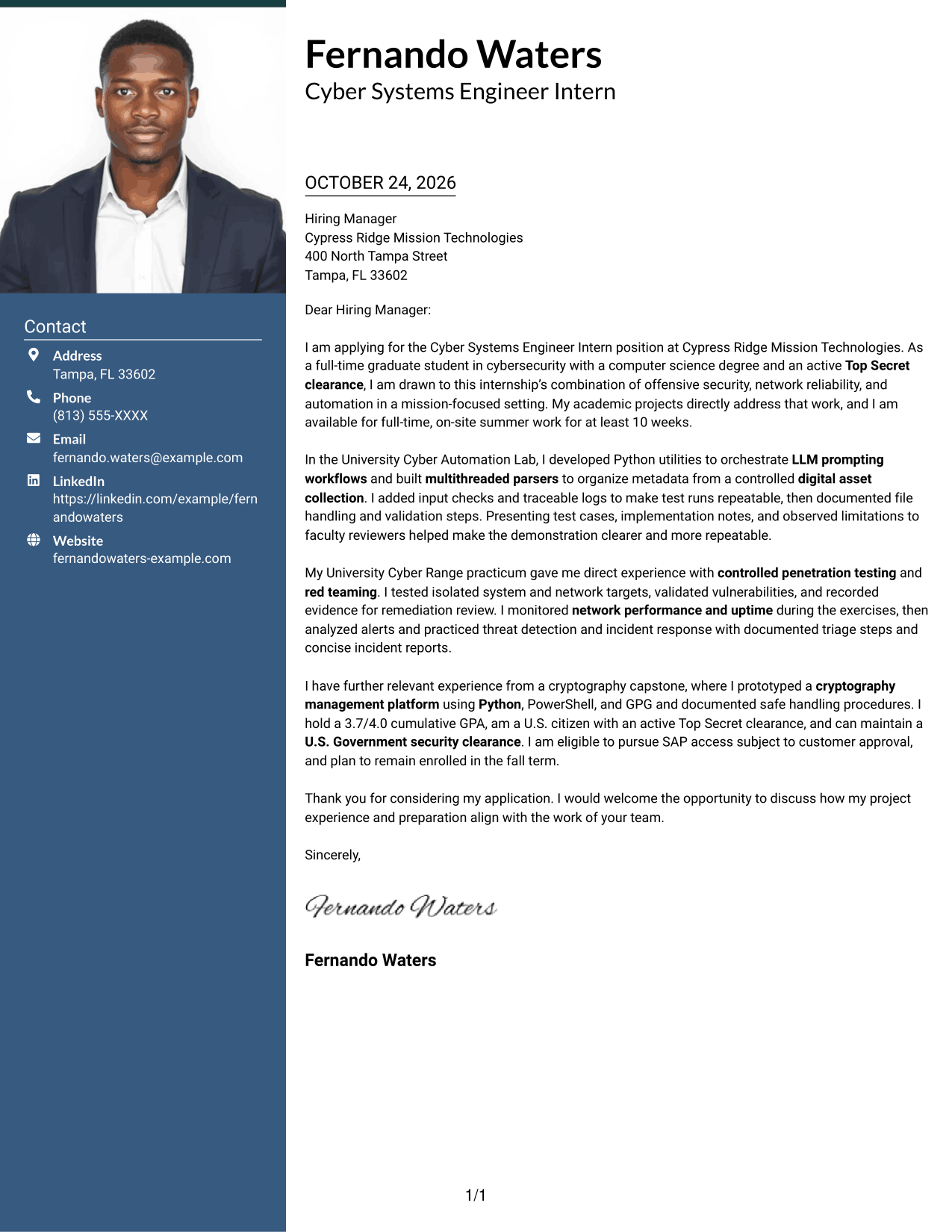 Cover letter example — page 1