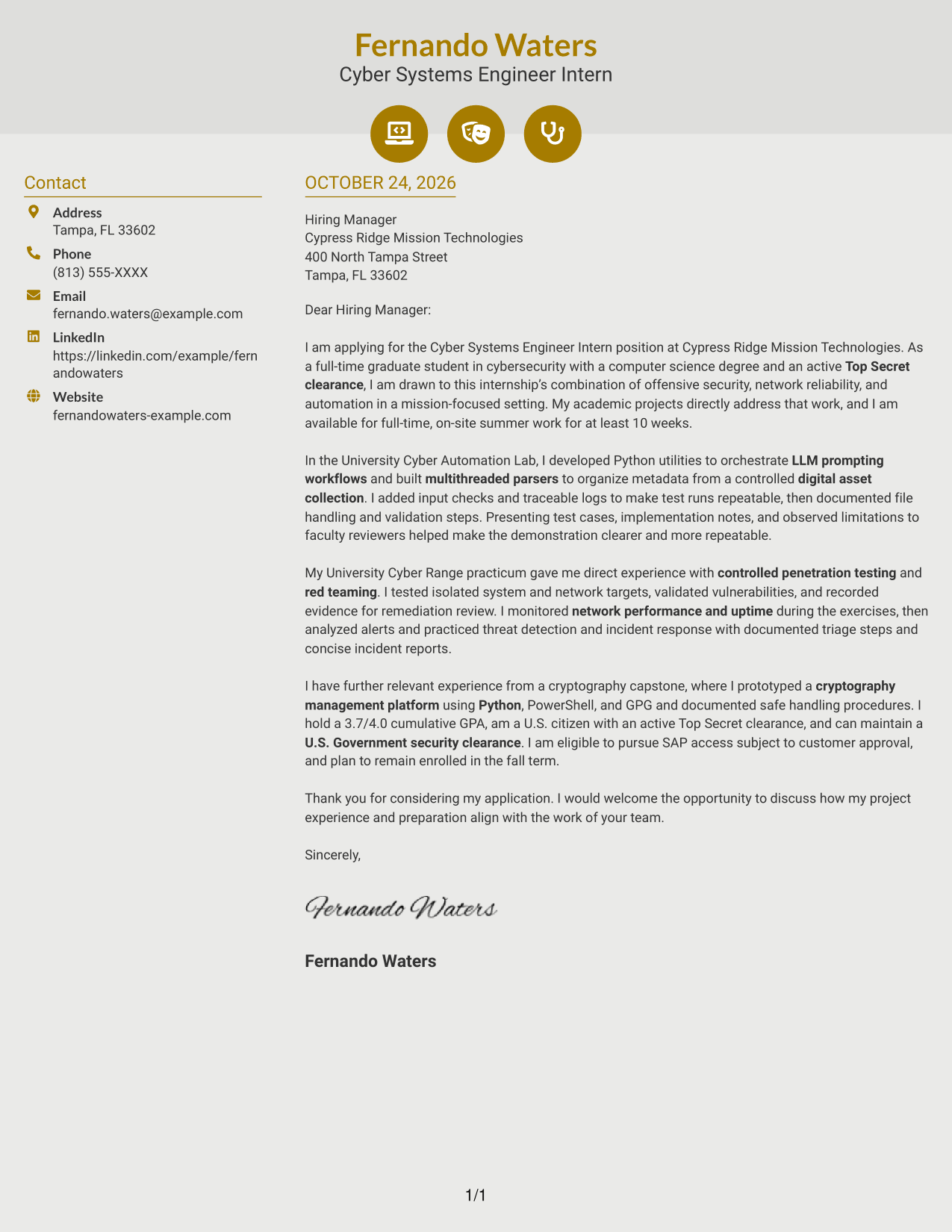 Cover letter example — page 1