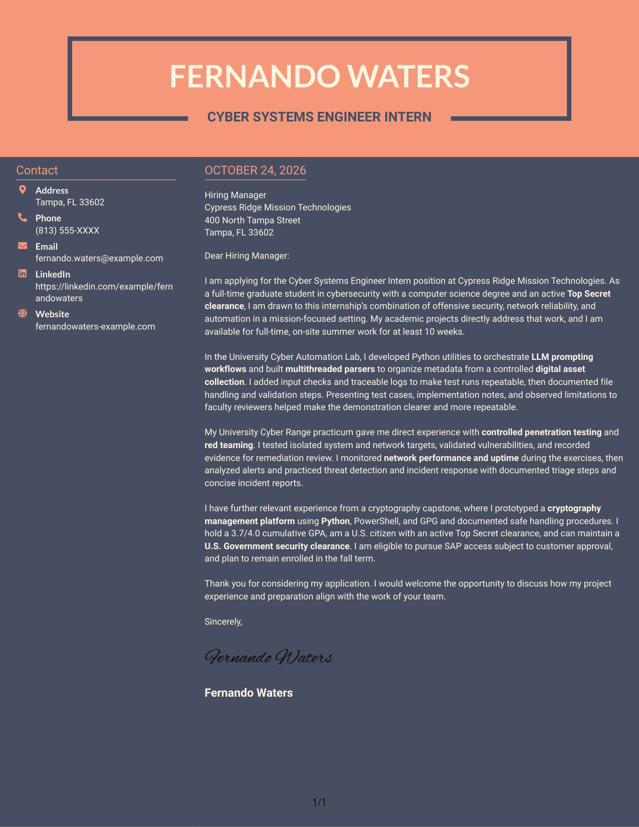 Cover letter example — page 1