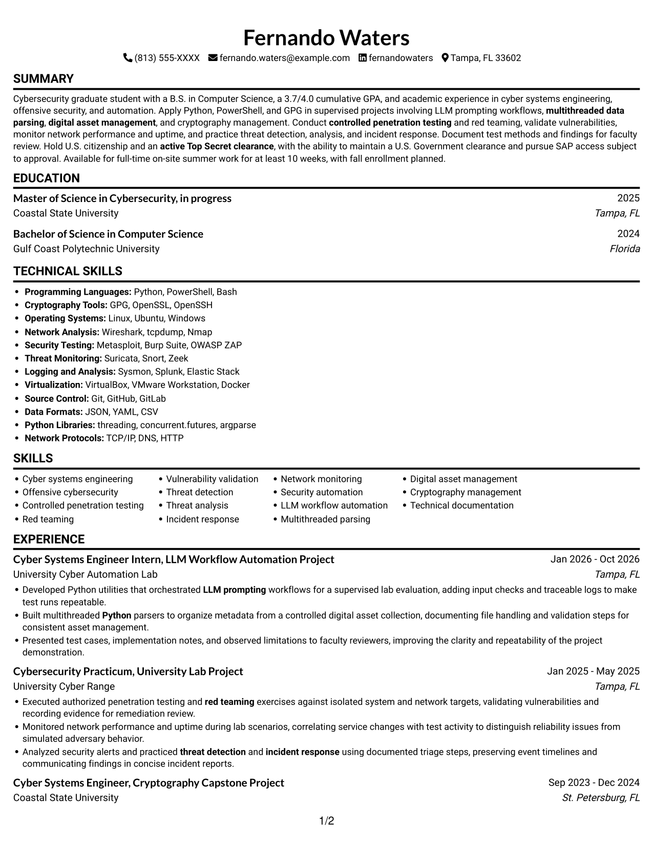 Resume example — page 1