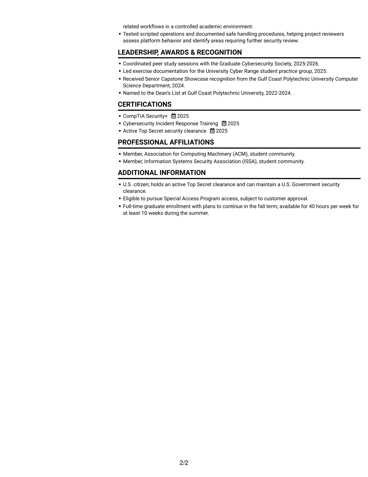 Resume example — page 2