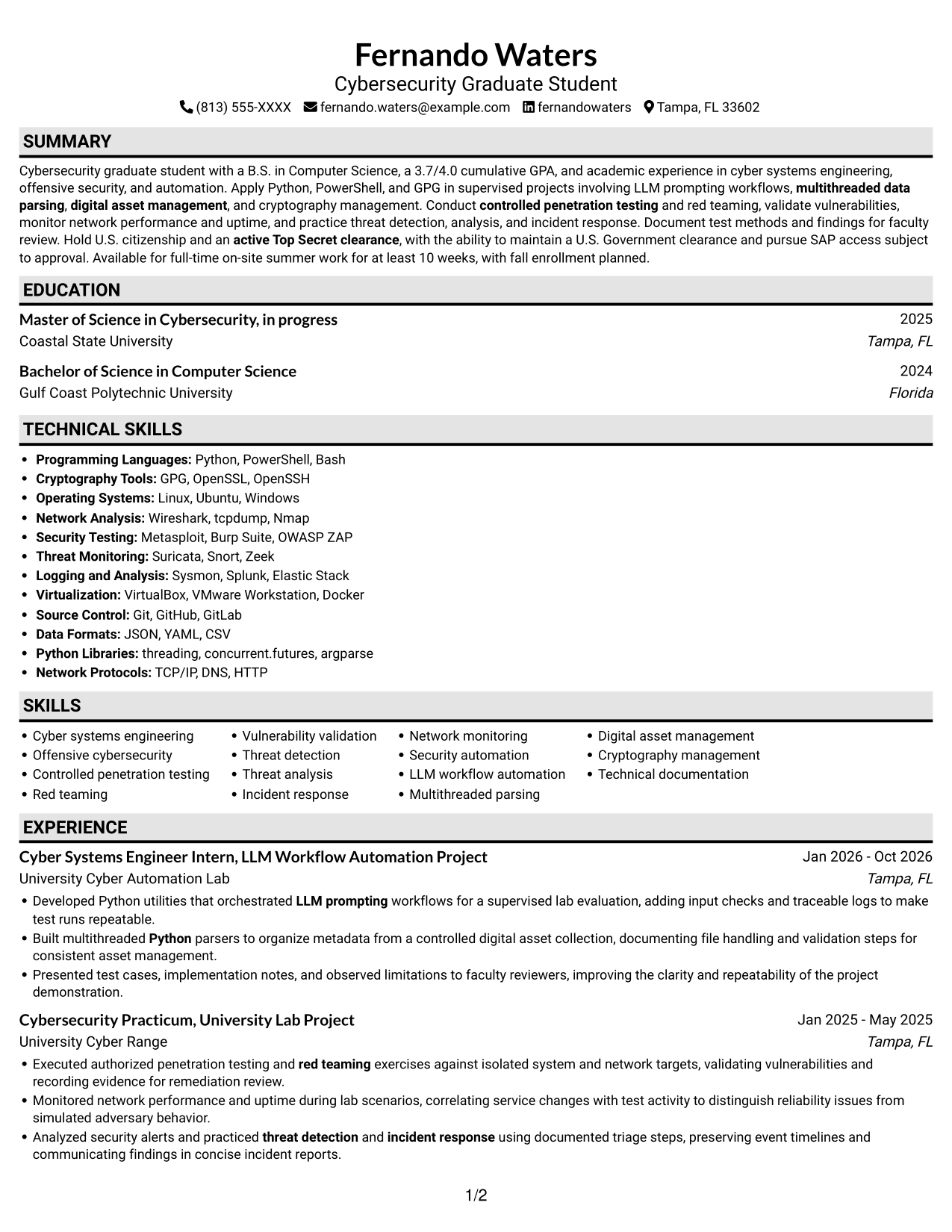 Resume example — page 1