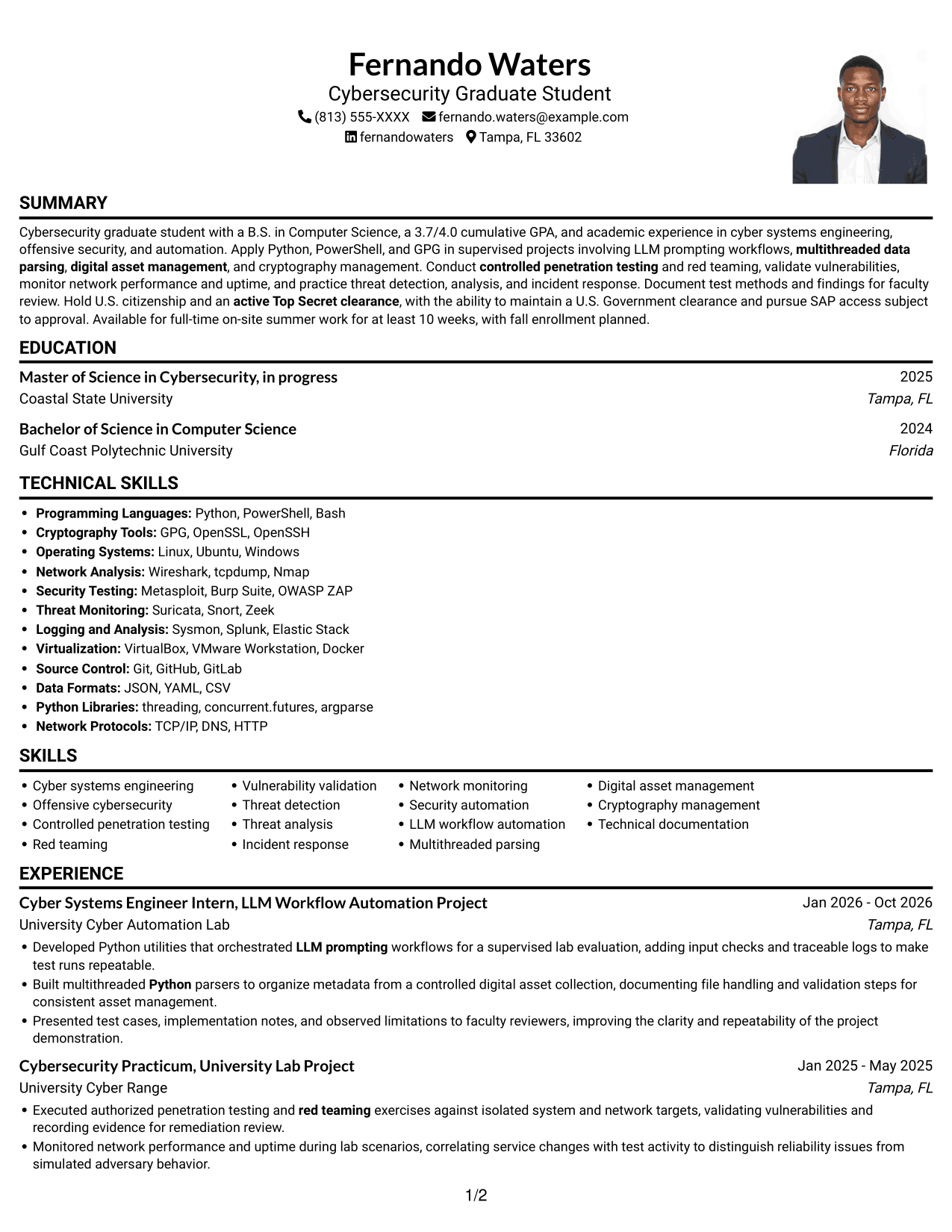 Resume example — page 1
