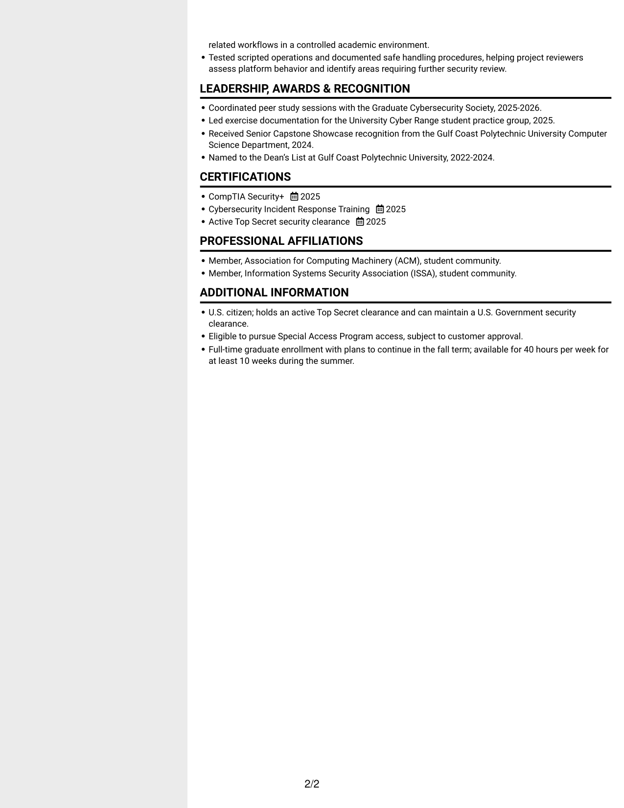 Resume example — page 2