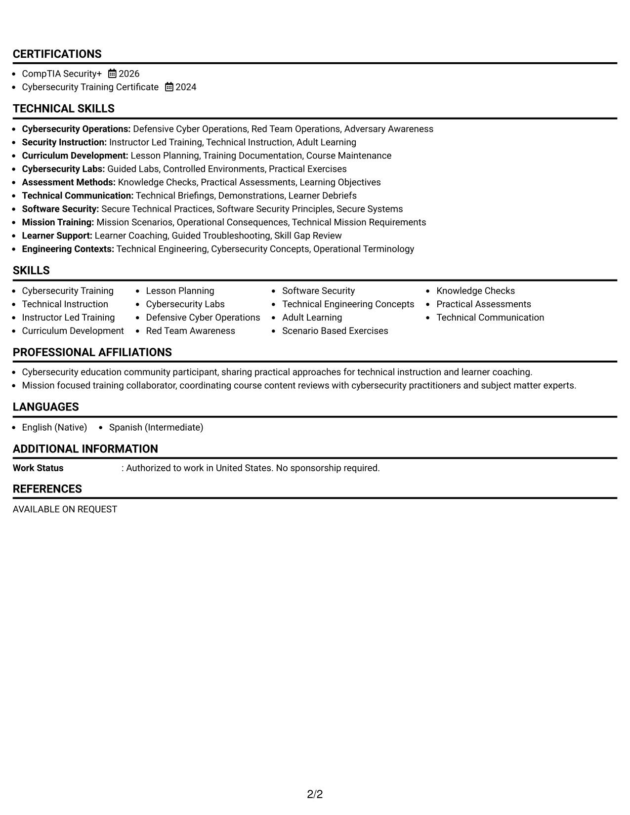 Resume Example Page 2