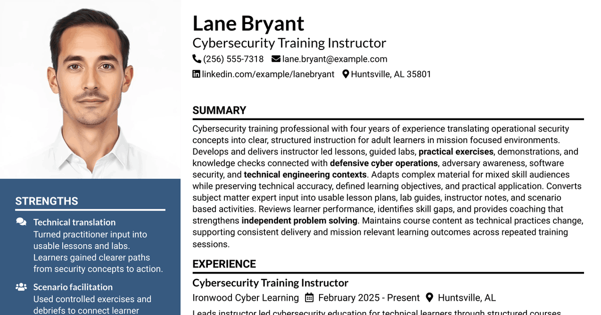 7 Cyber Training Instructor Resume Templates with Example