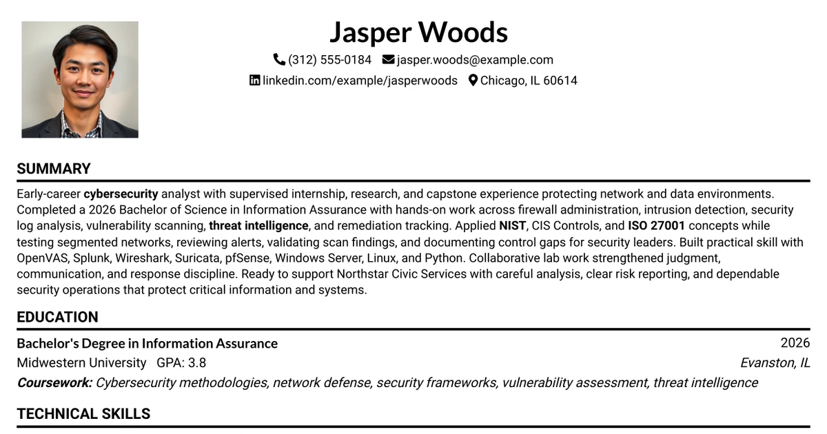 33 Cybersecurity Analyst Intern - Hands-on Security Resume Templates with Example 2026 (ATS-Optimized)