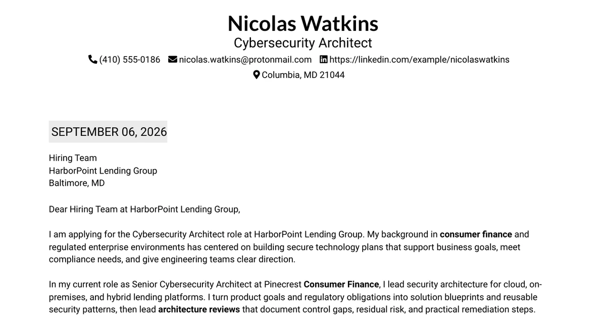 30+ Cybersecurity Architect Cover Letter Templates with Example 2026