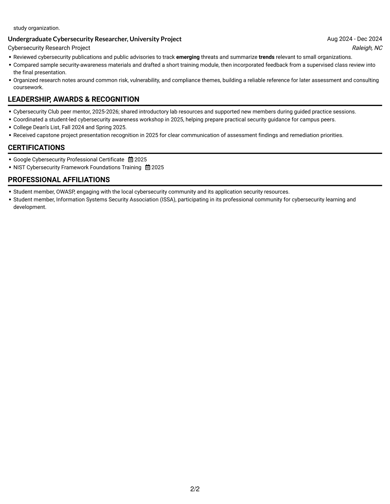 Resume example — page 2