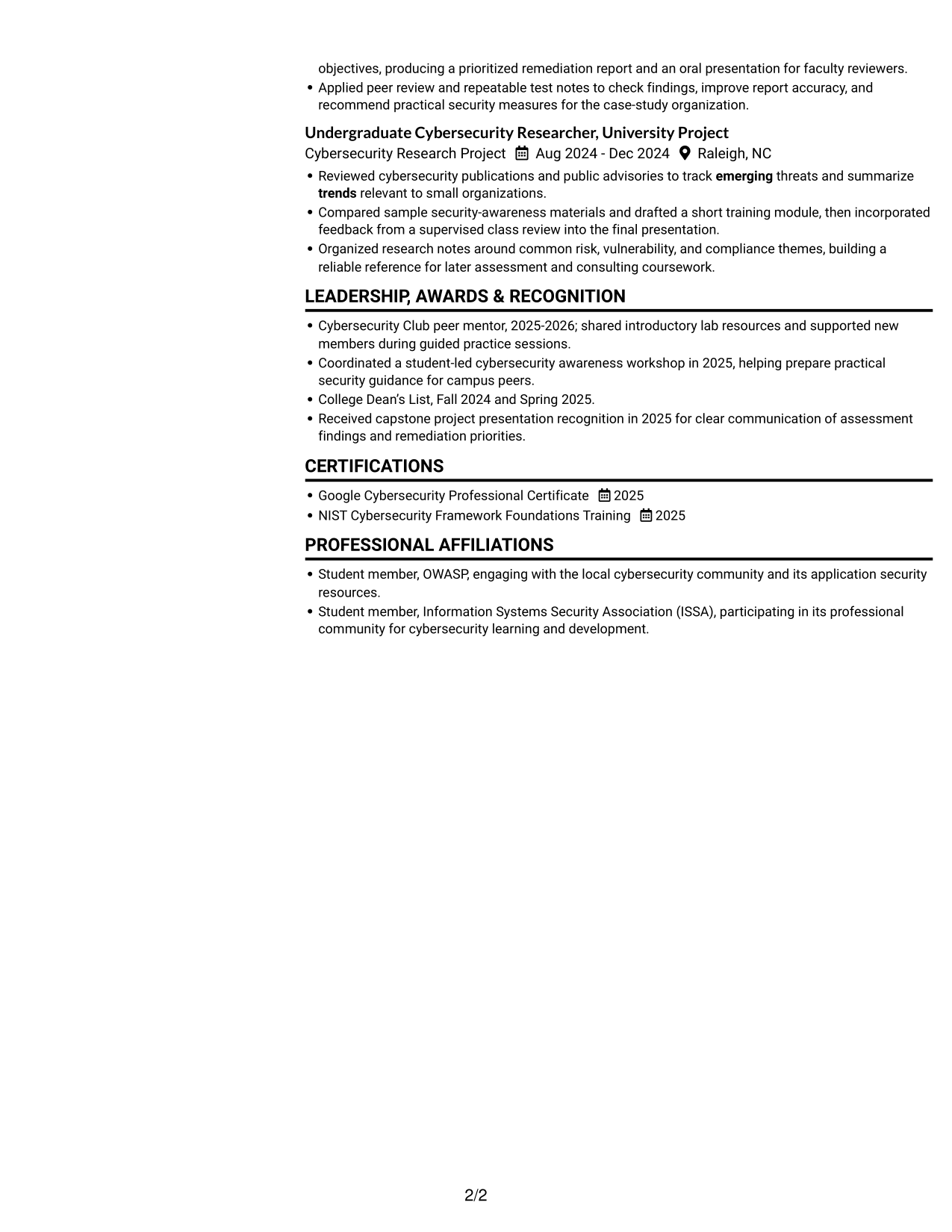 Resume example — page 2