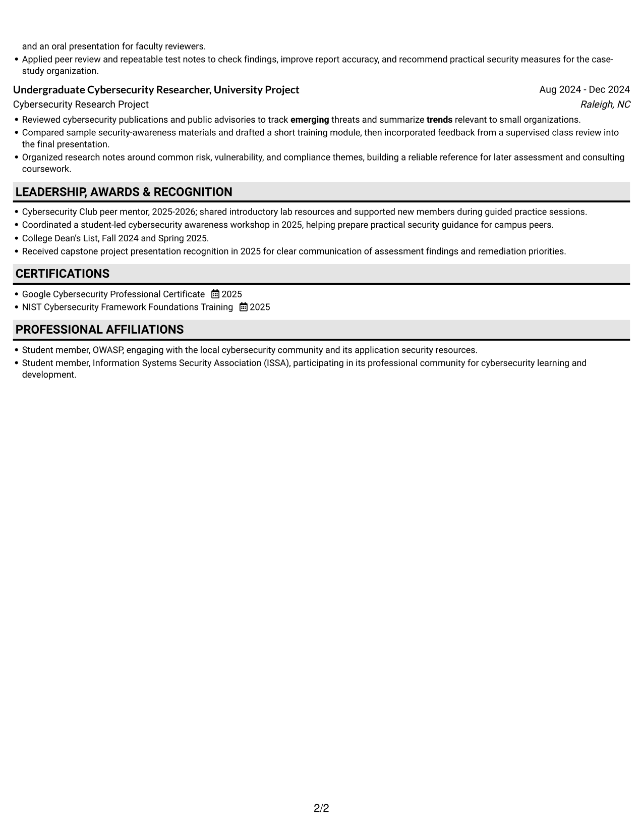 Resume example — page 2