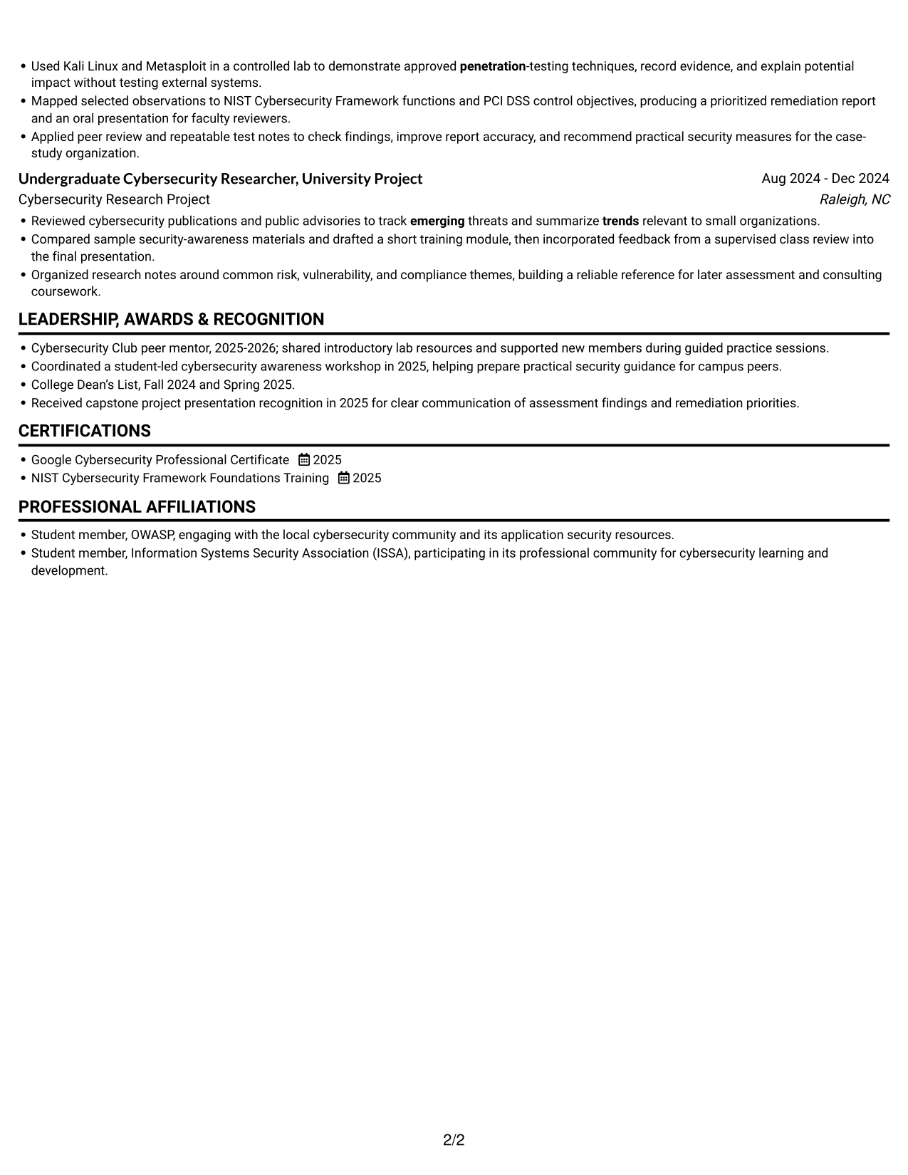 Resume example — page 2