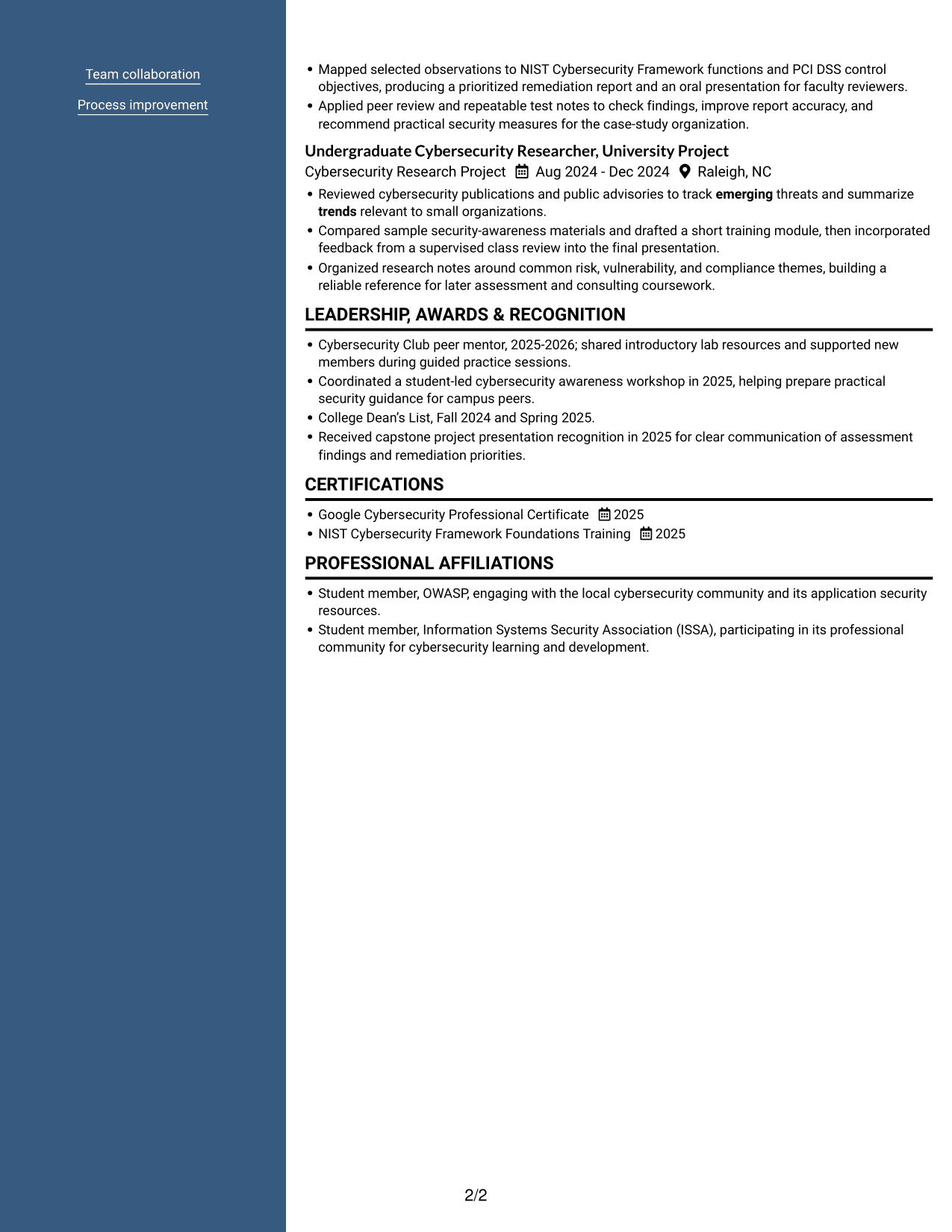 Resume example — page 2