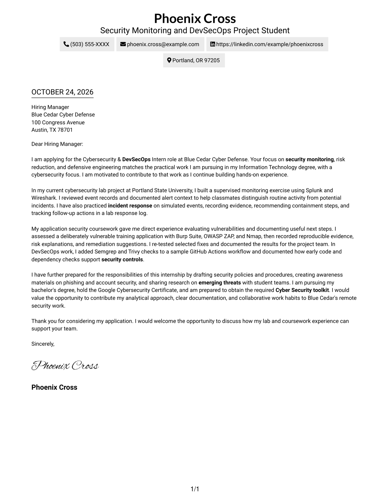 Cover letter example — page 1