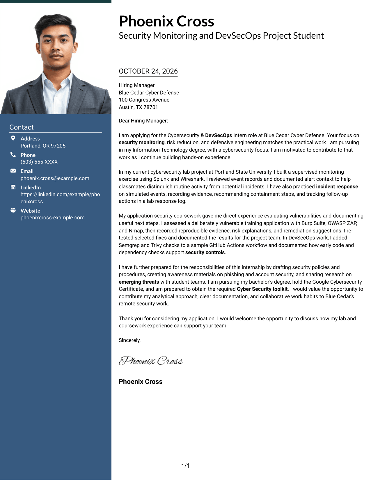 Cover letter example — page 1
