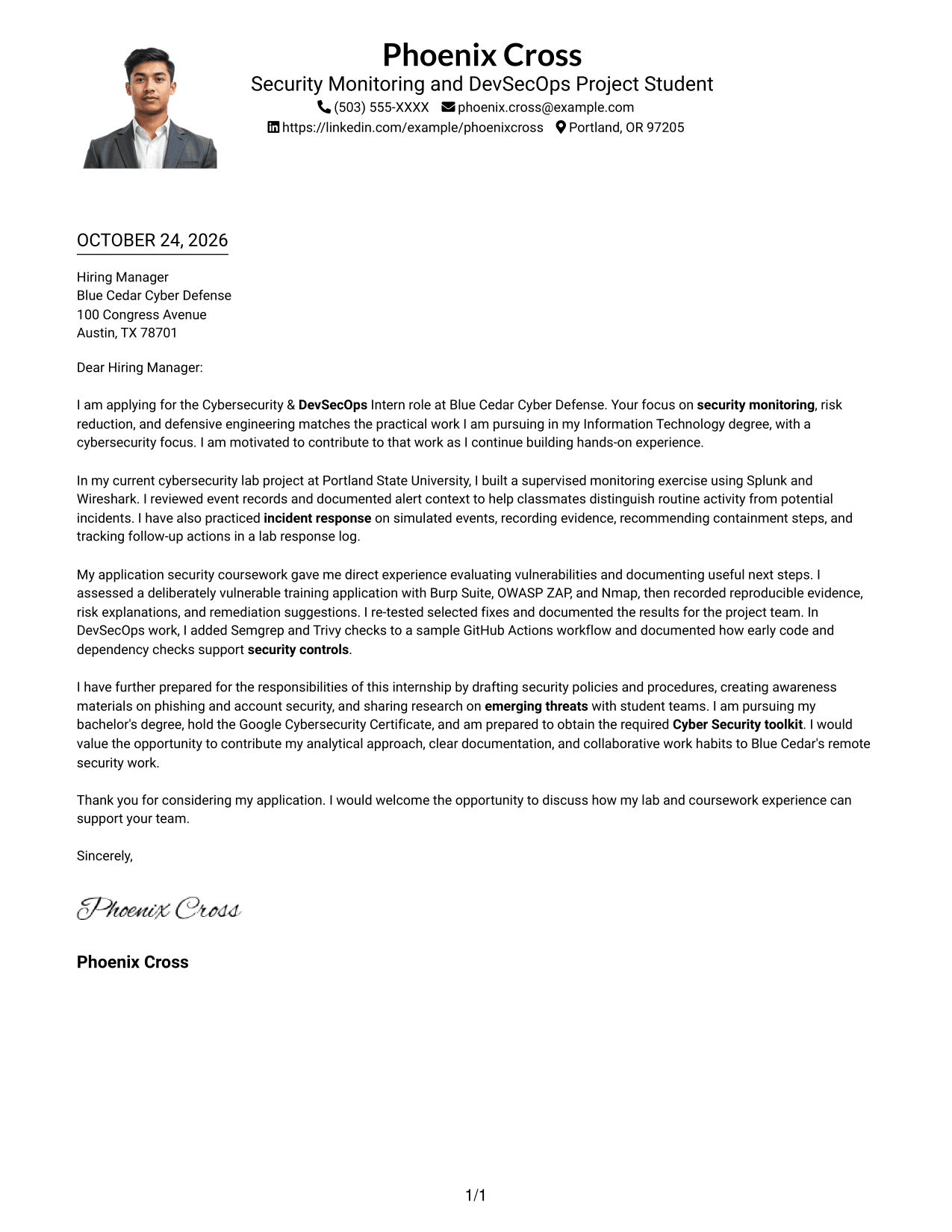 Cover letter example — page 1