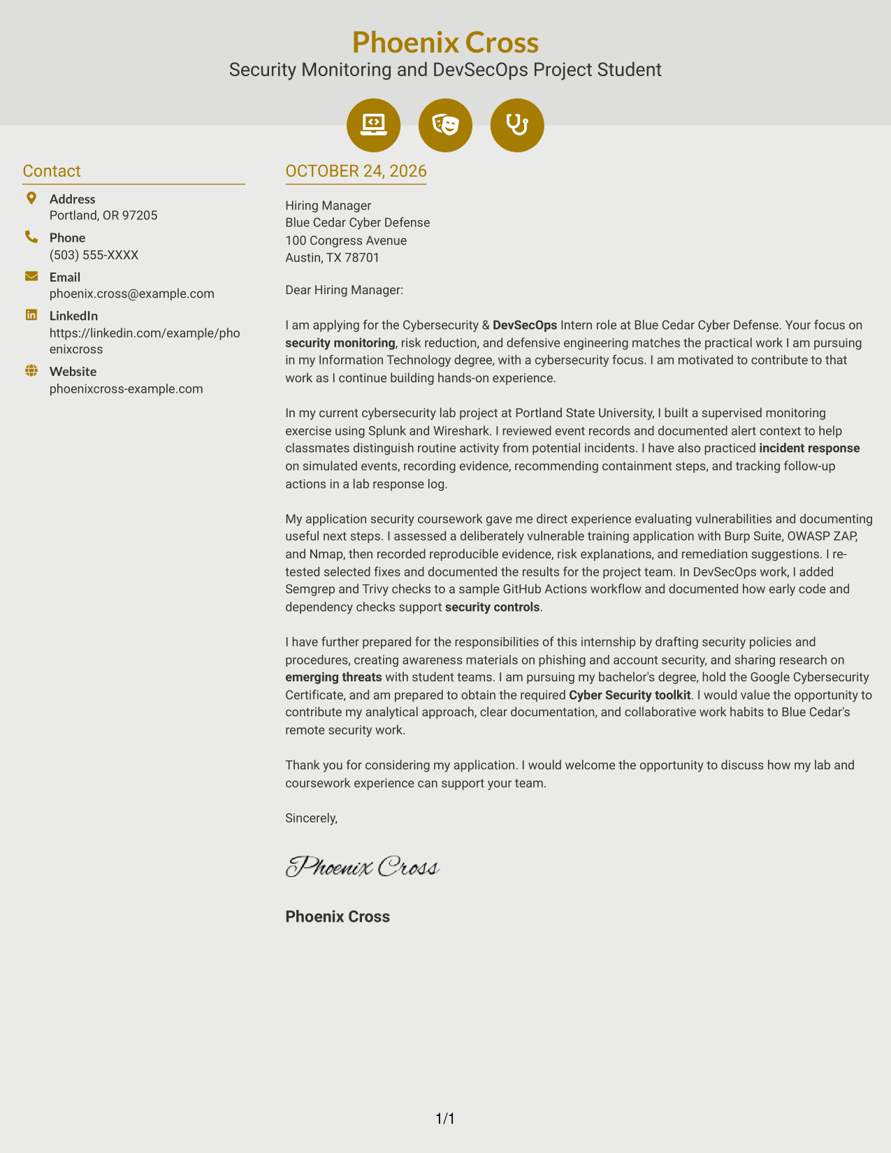 Cover letter example — page 1