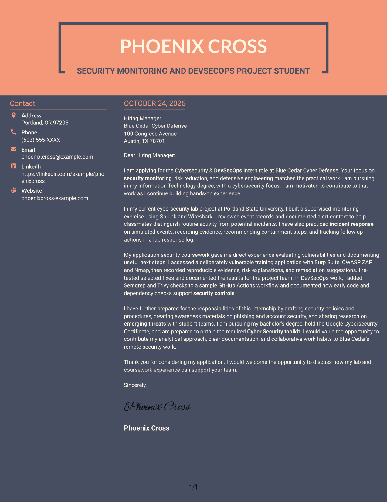 Cover letter example — page 1
