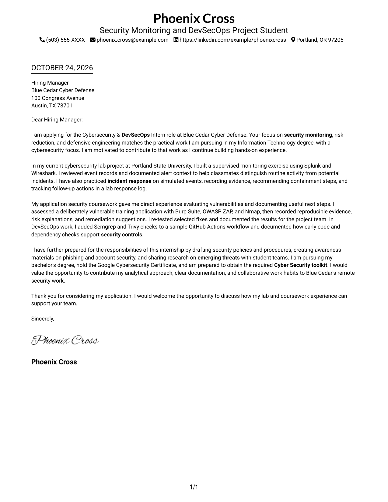 Cover letter example — page 1