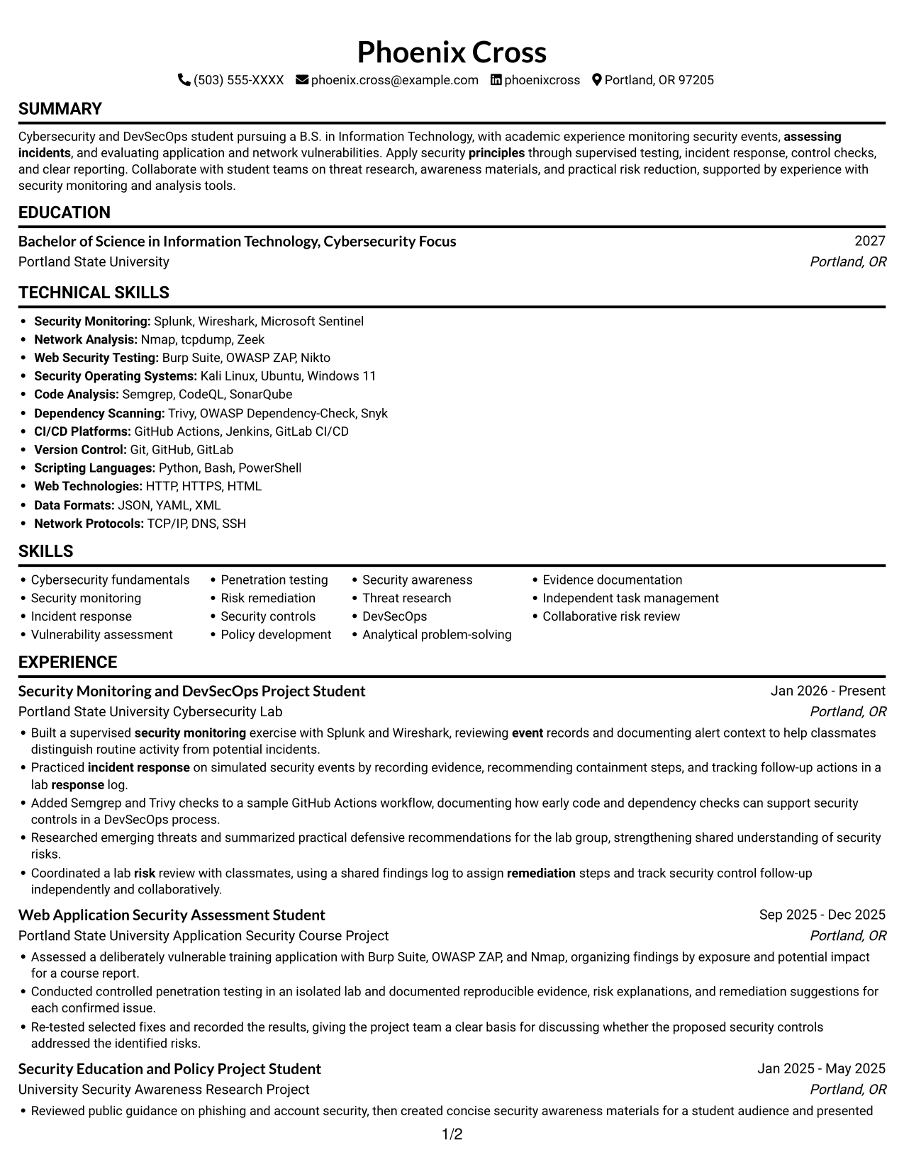 Resume example — page 1