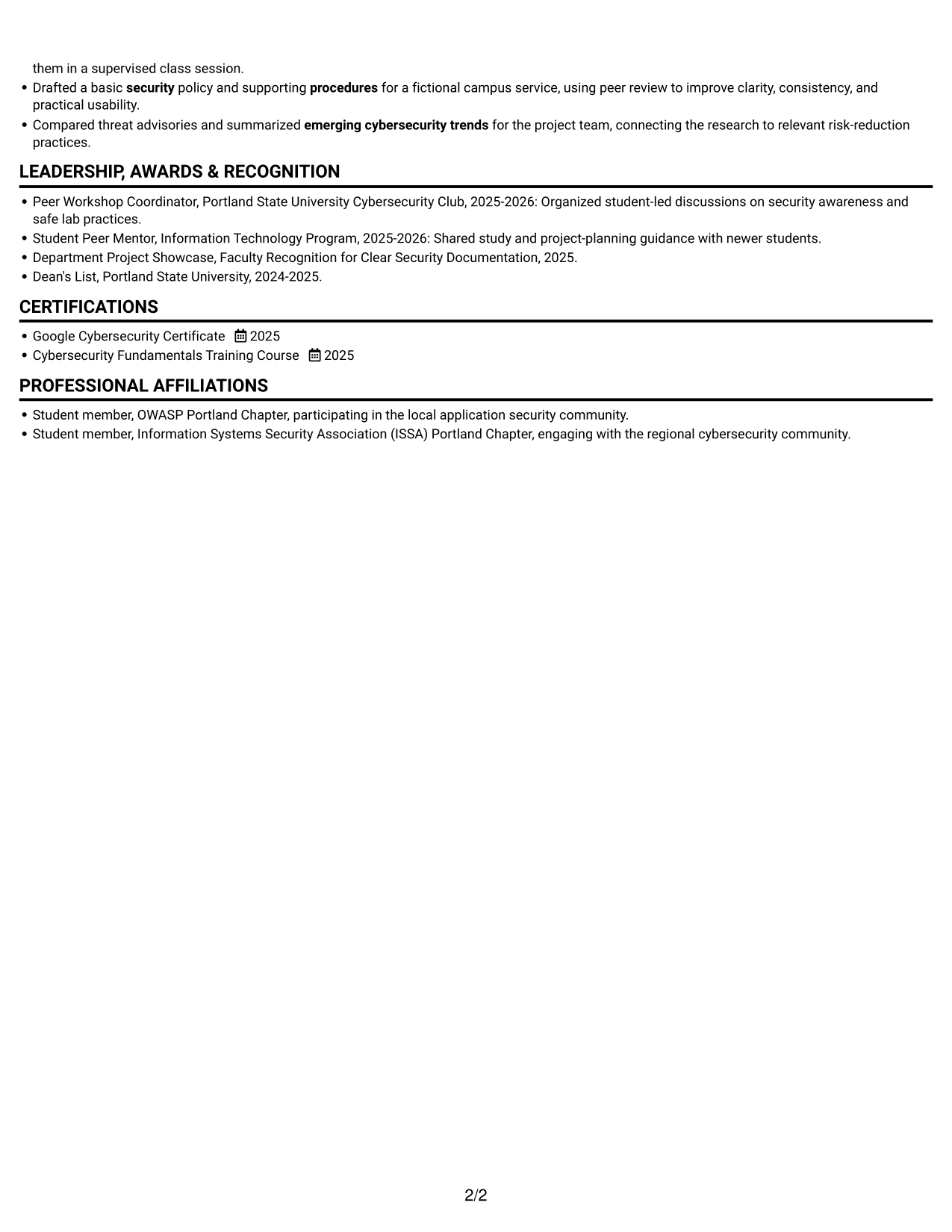 Resume example — page 2
