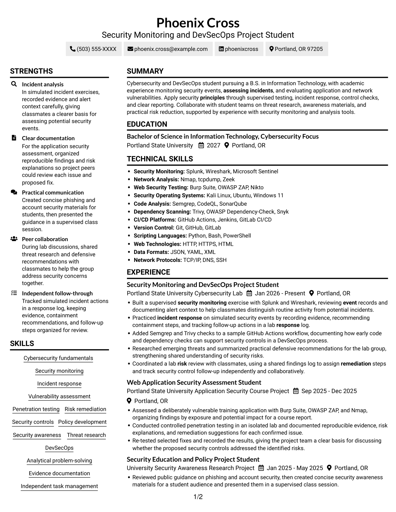 Resume example — page 1