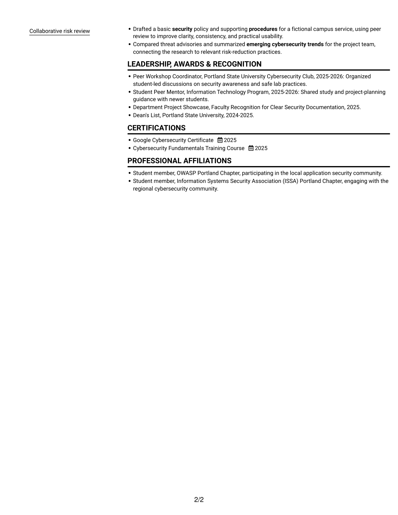 Resume example — page 2